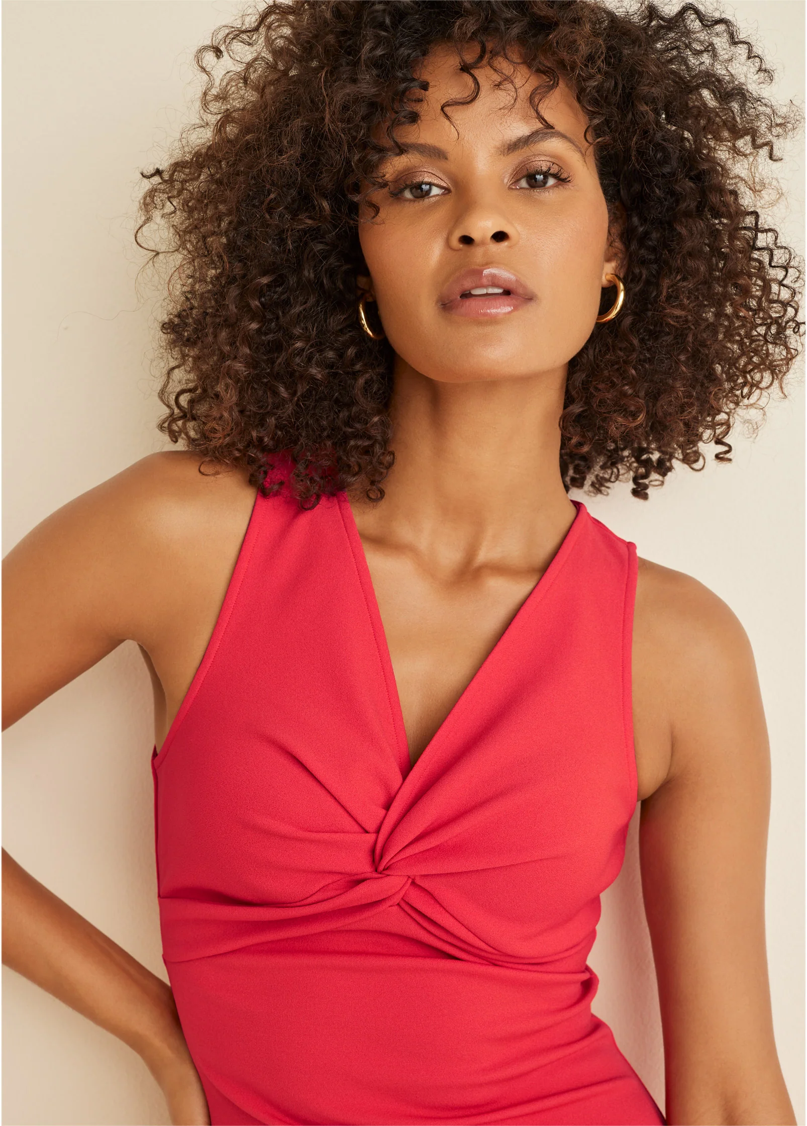 Twist front midi dress - Red