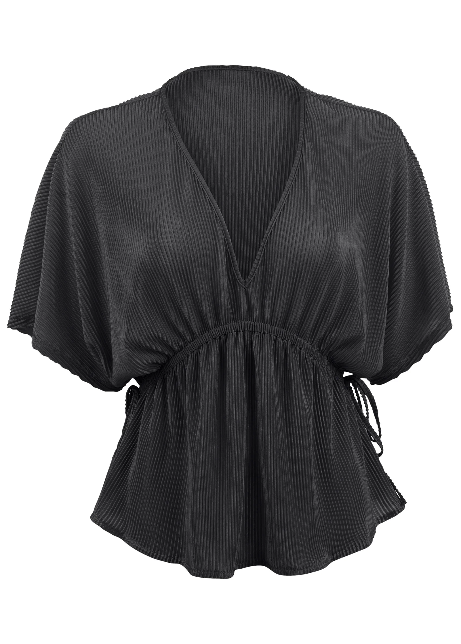 Plisse short sleeve blouse - Black