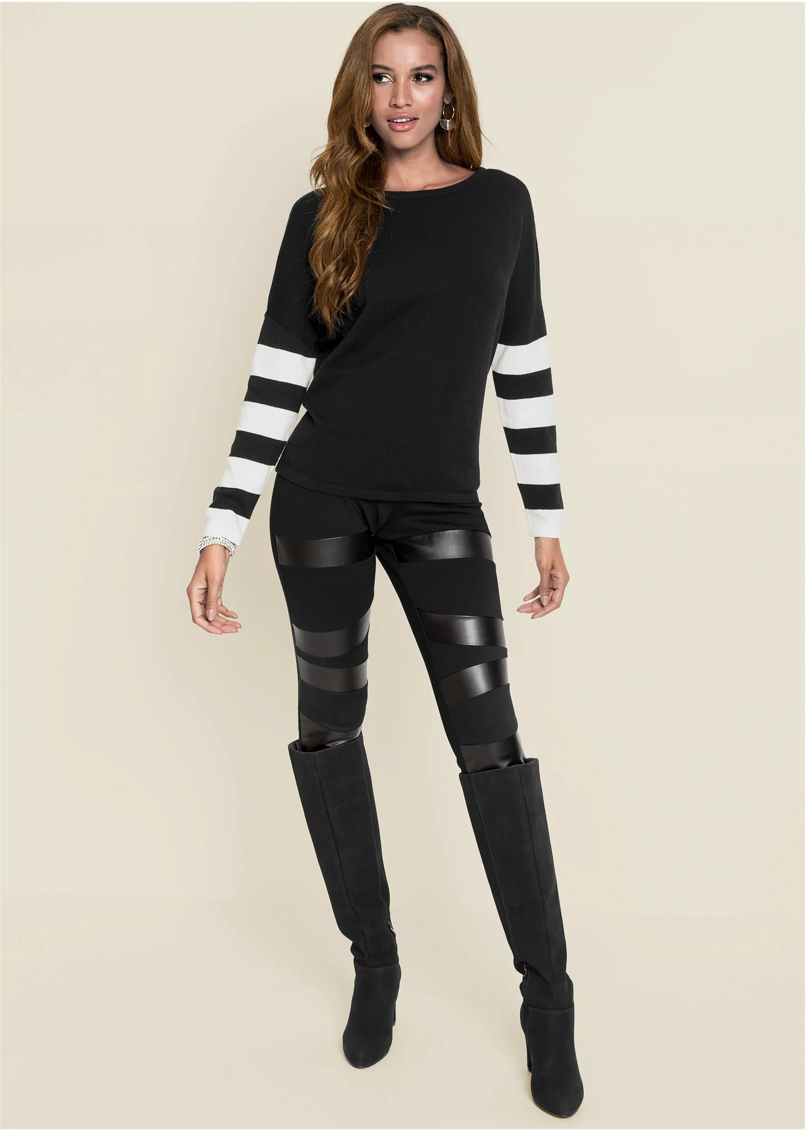 Stripe sleeve sweater - Black & White