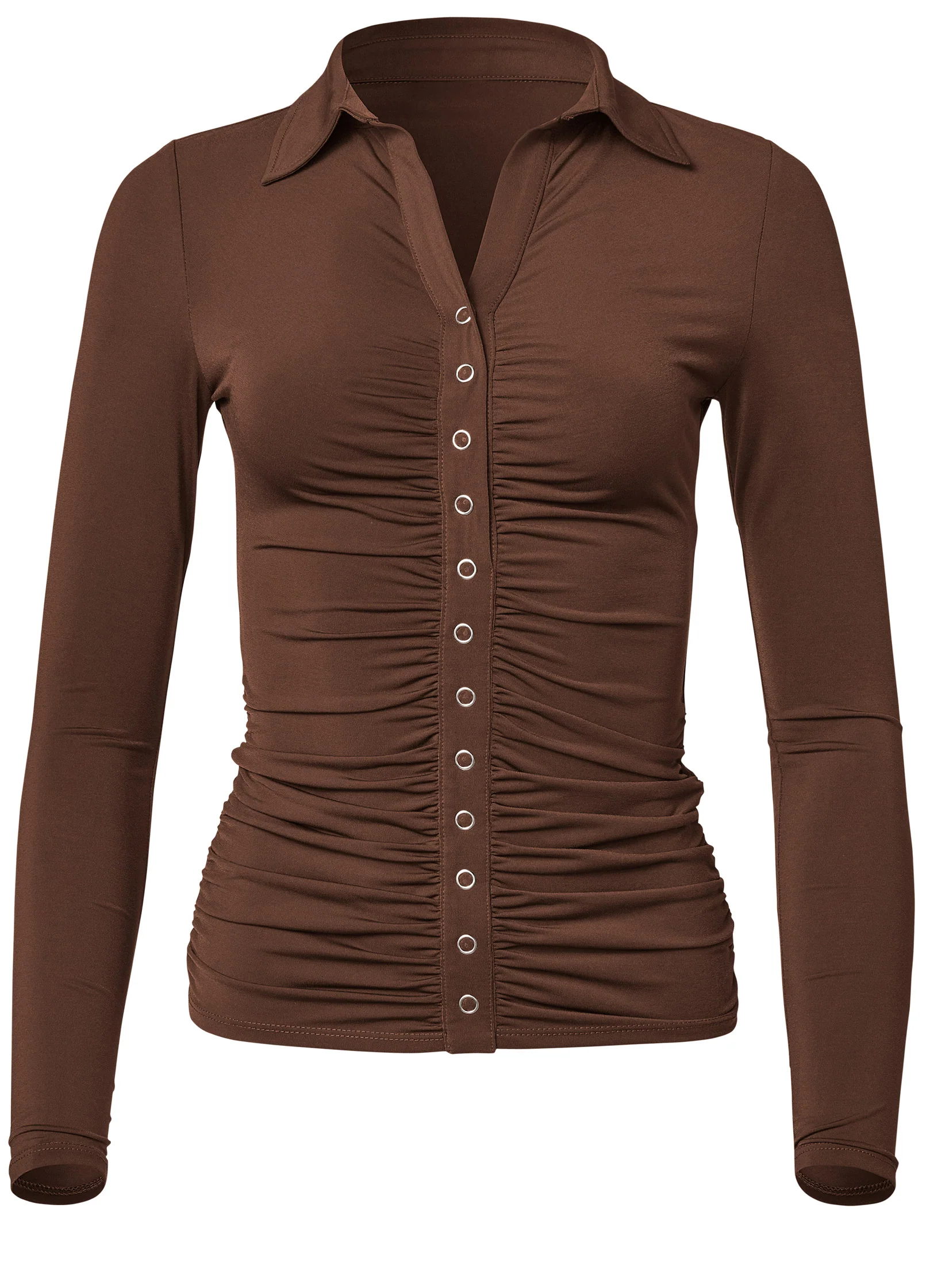 Snap front collared top - Brown