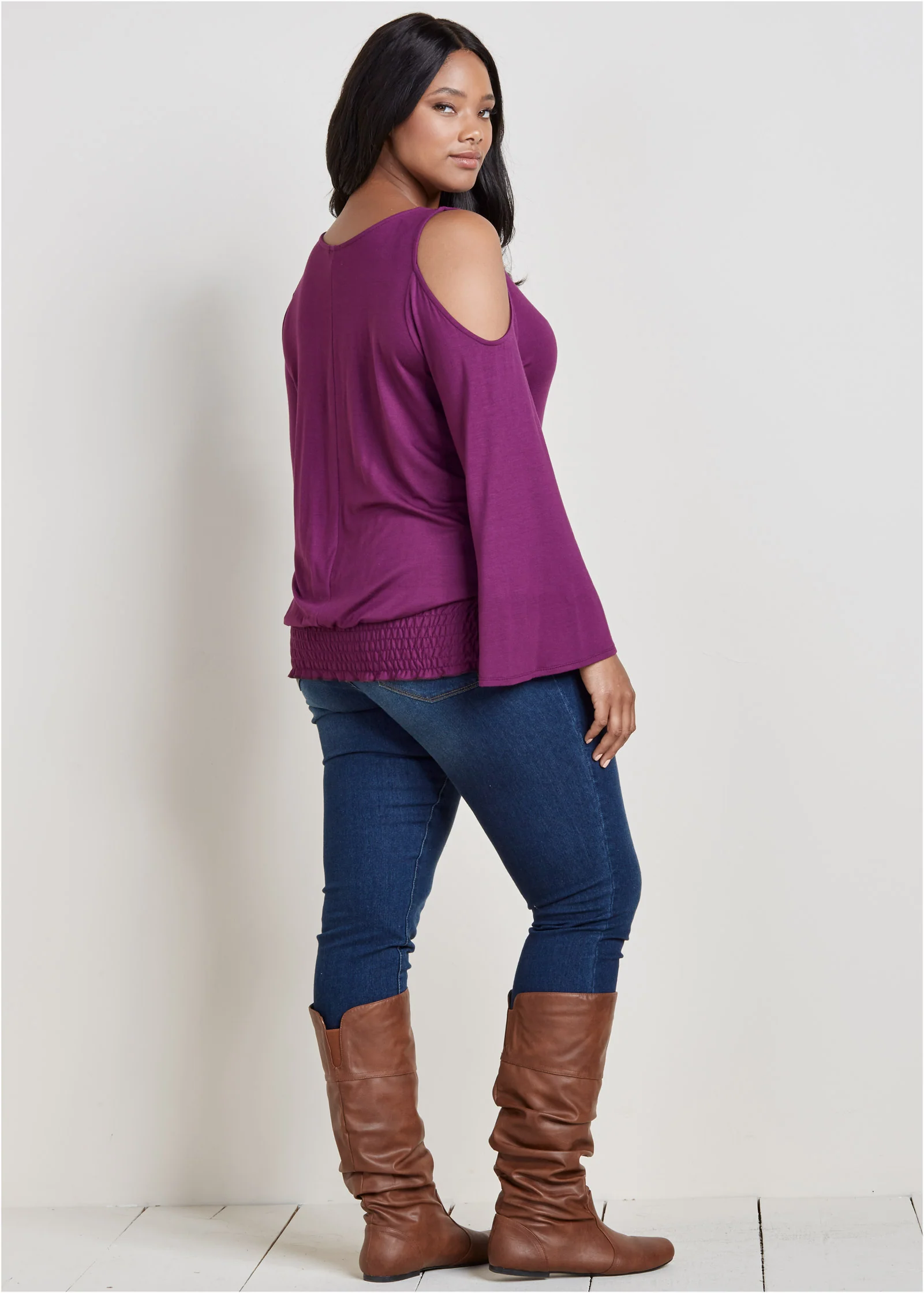 Cold-shoulder blouson top - Dark Purple