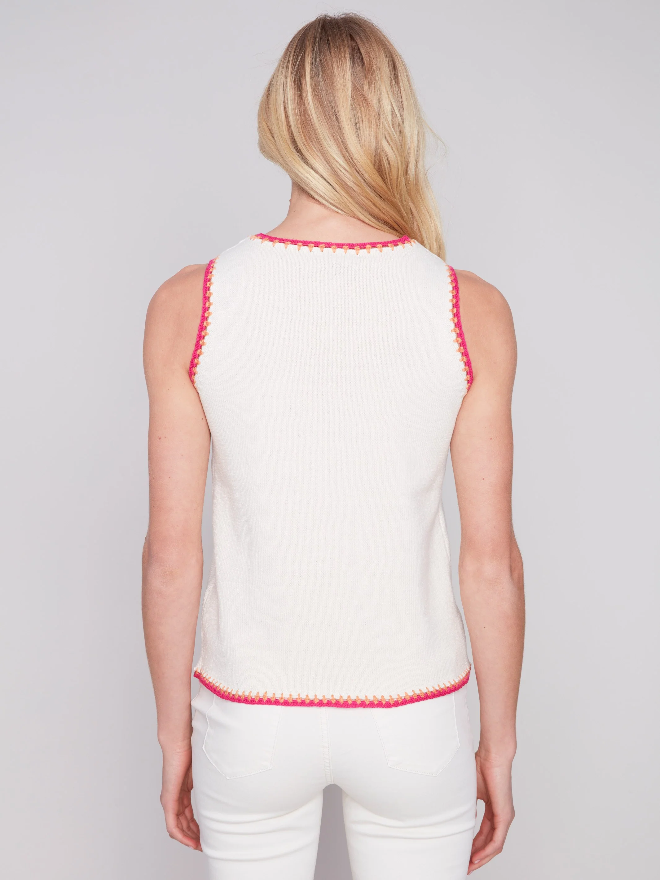 Sleeveless Knit Top with Crochet Detail - Natural