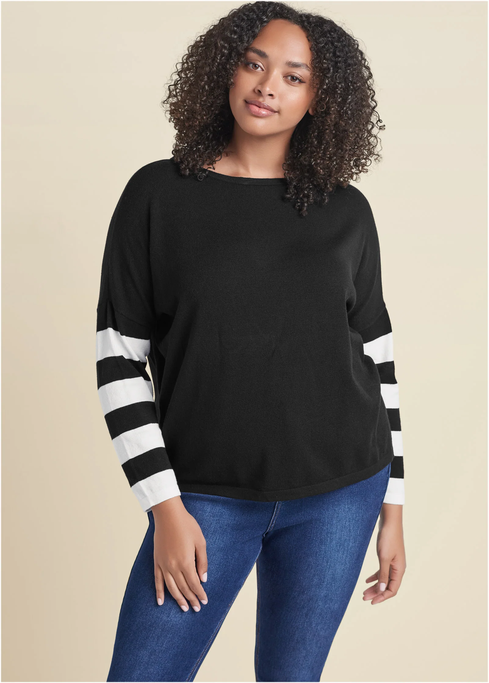 Stripe sleeve sweater - Black & White