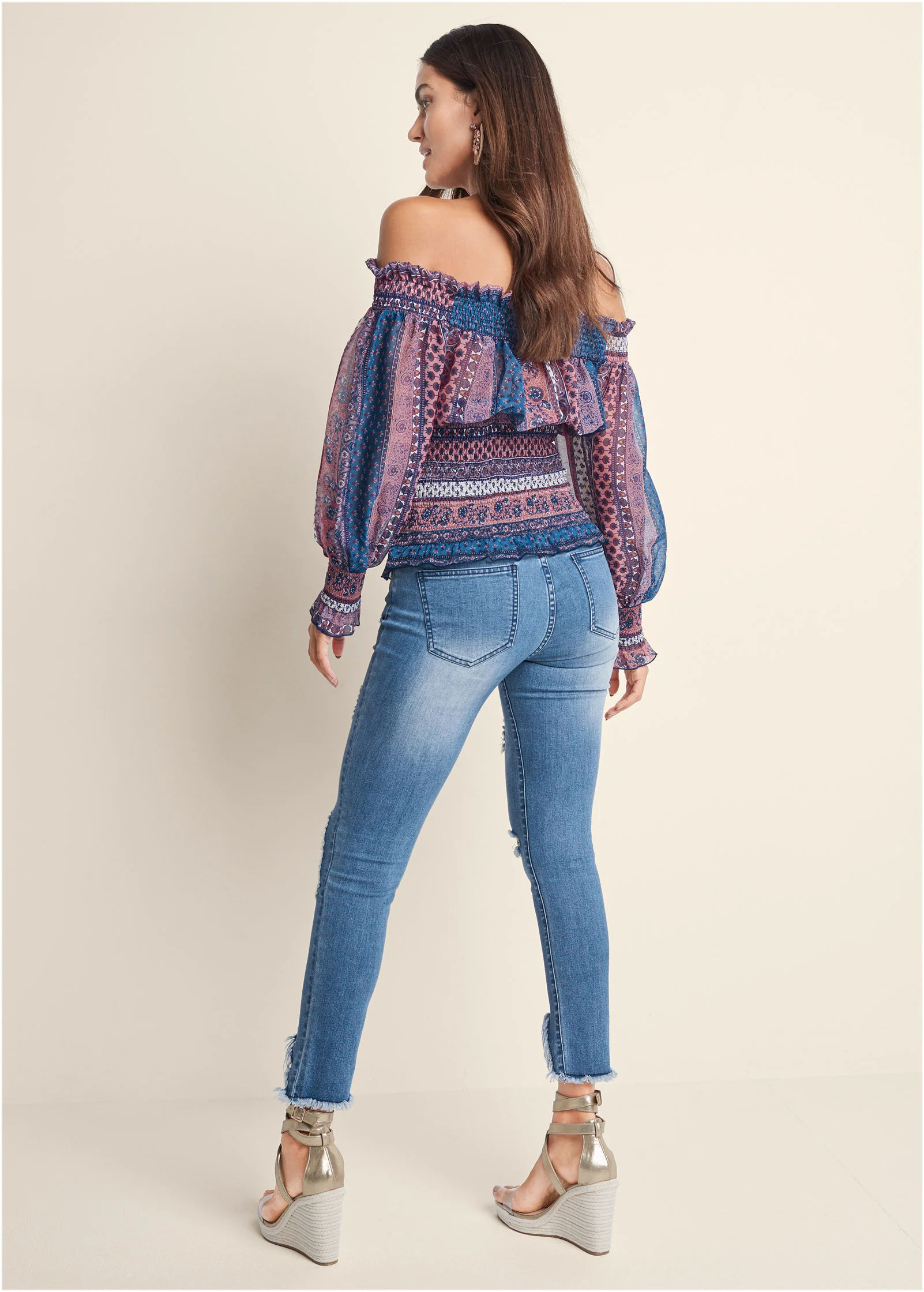 Printed smocked top - Pink Multi