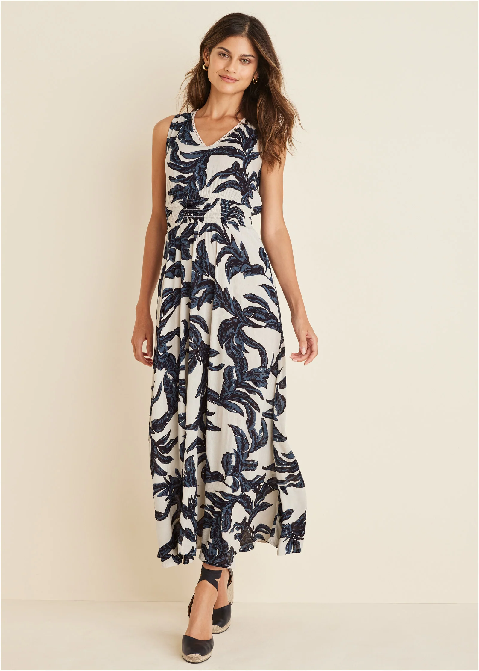 Open back printed dress - Cream Multi