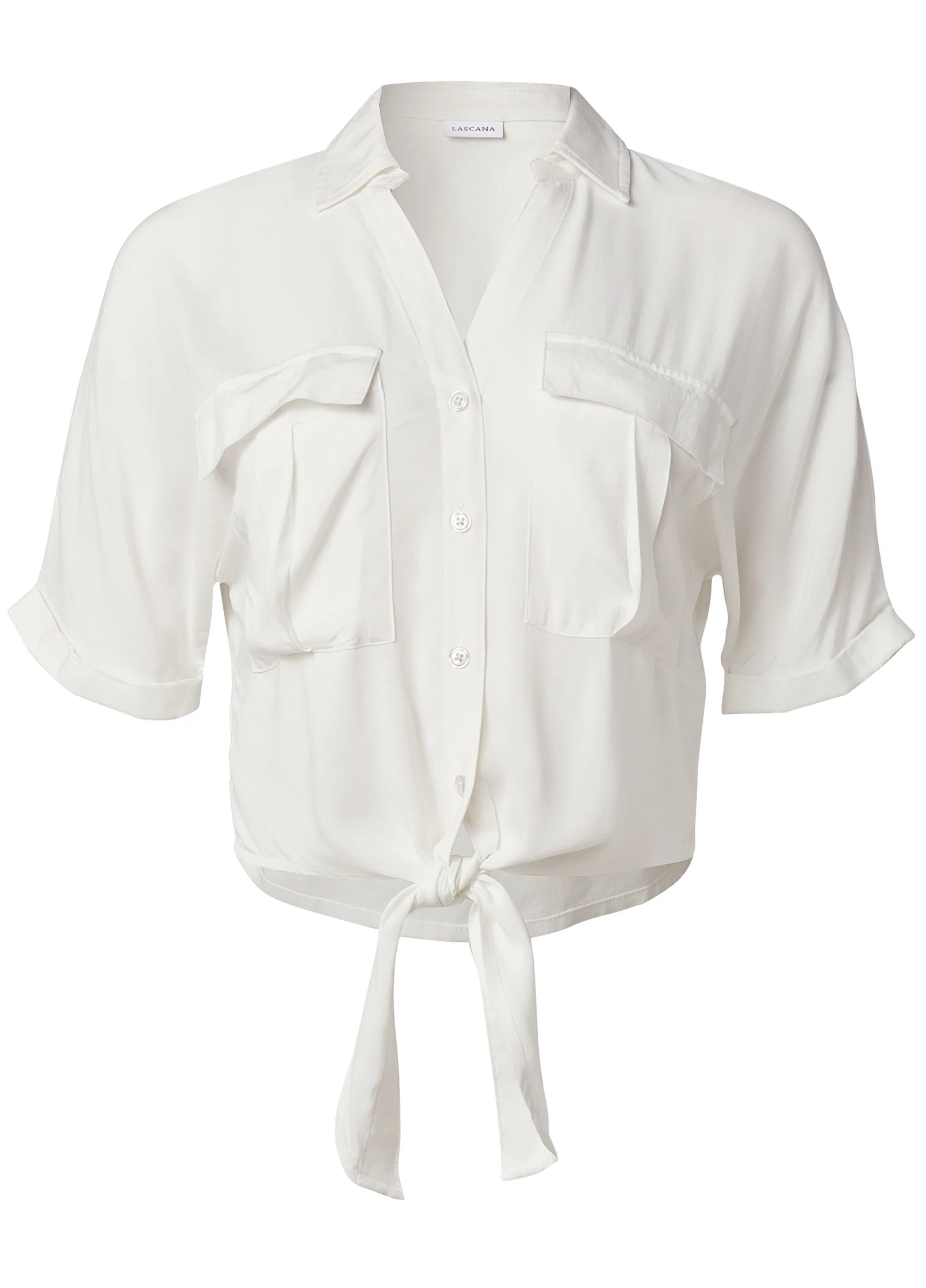 Cropped button-up top - White