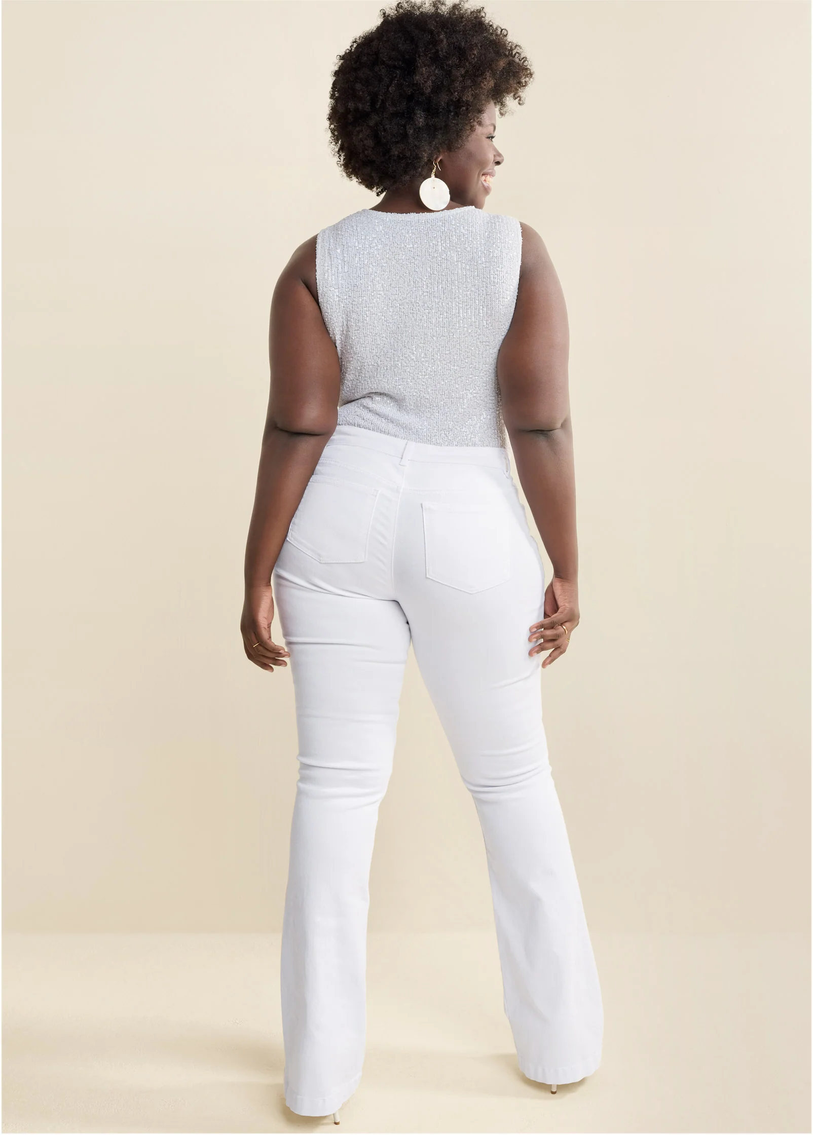 Sequin plunging bodysuit - White Sequin