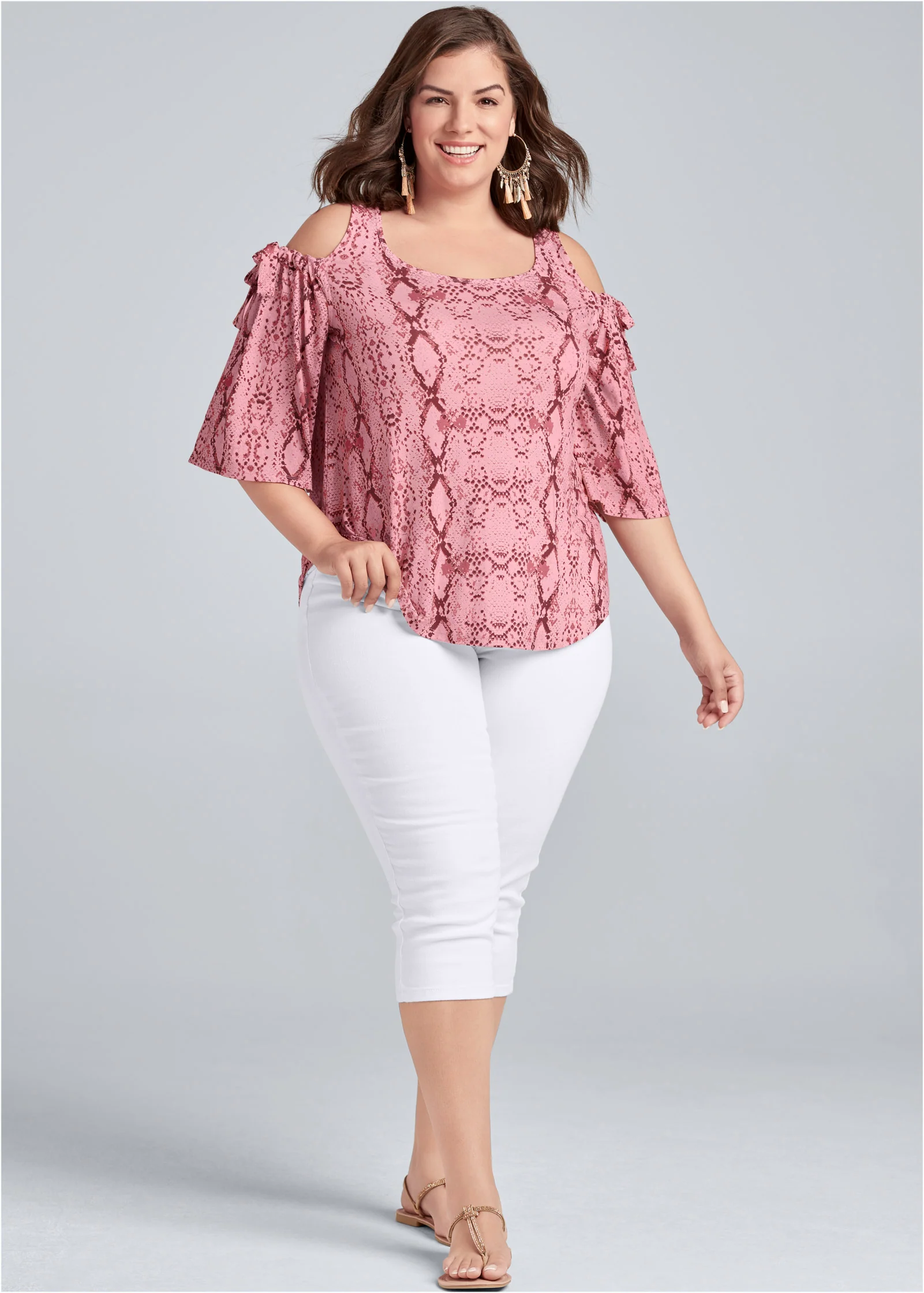 Paradise python cold-shoulder top - Pink Multi