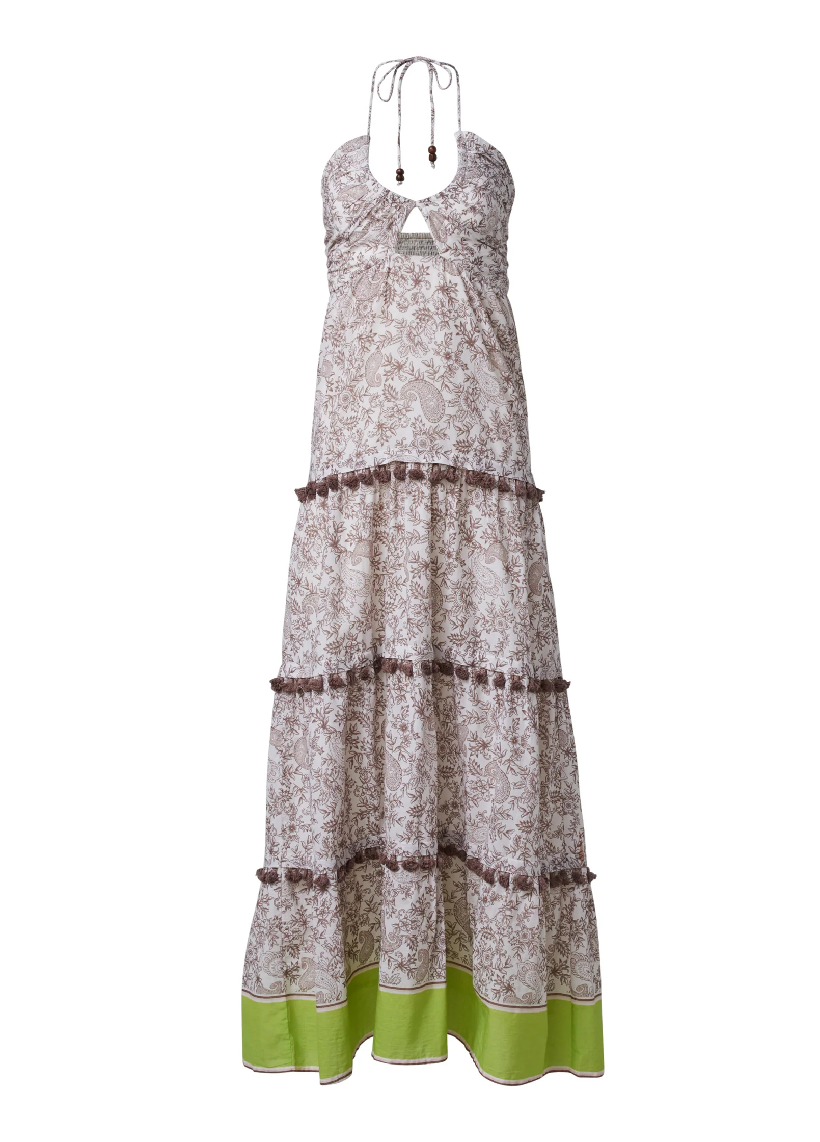 Tiered tassel maxi dress - Brown & Green