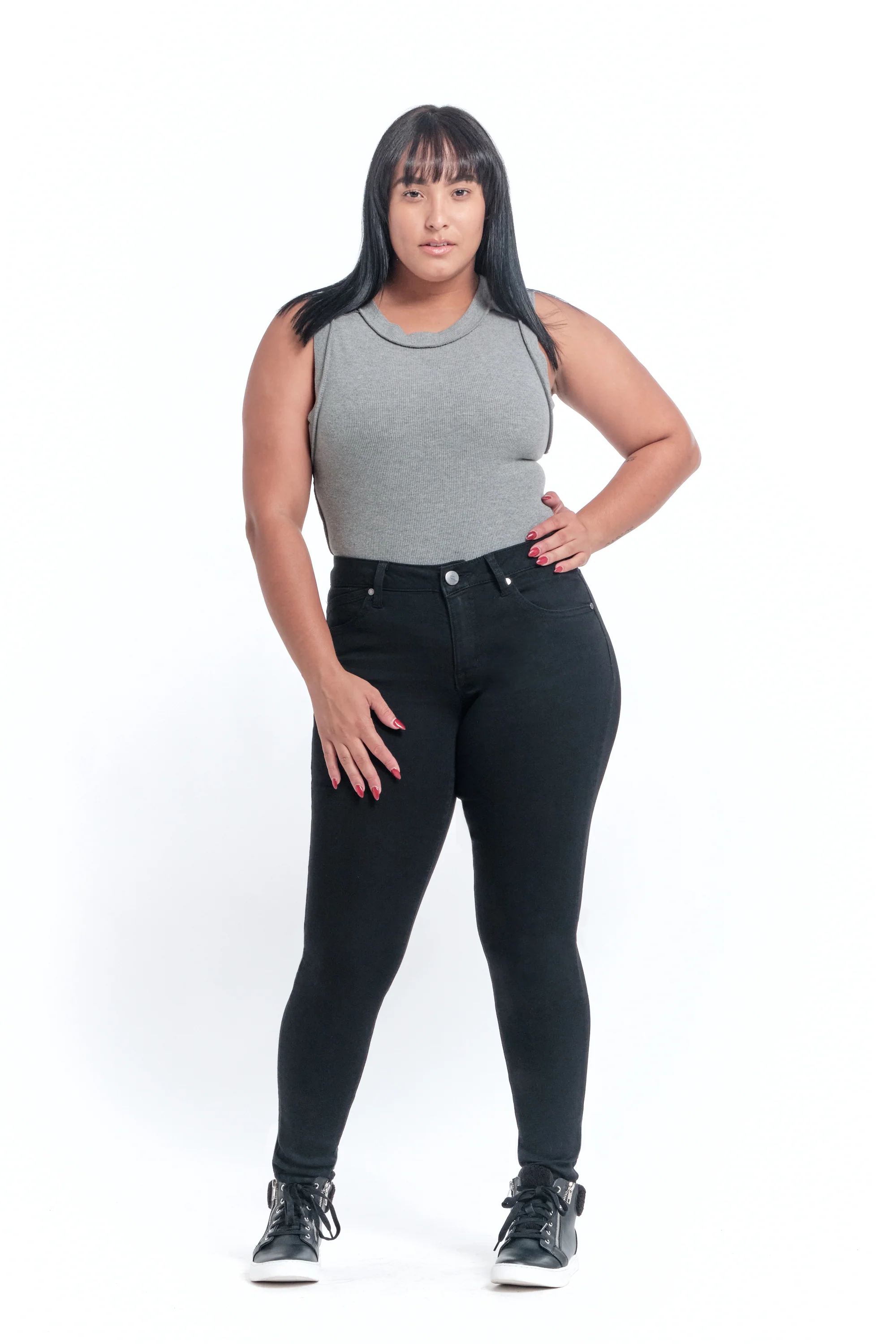 Curvy Silk Denim Ankle Skinny In Black