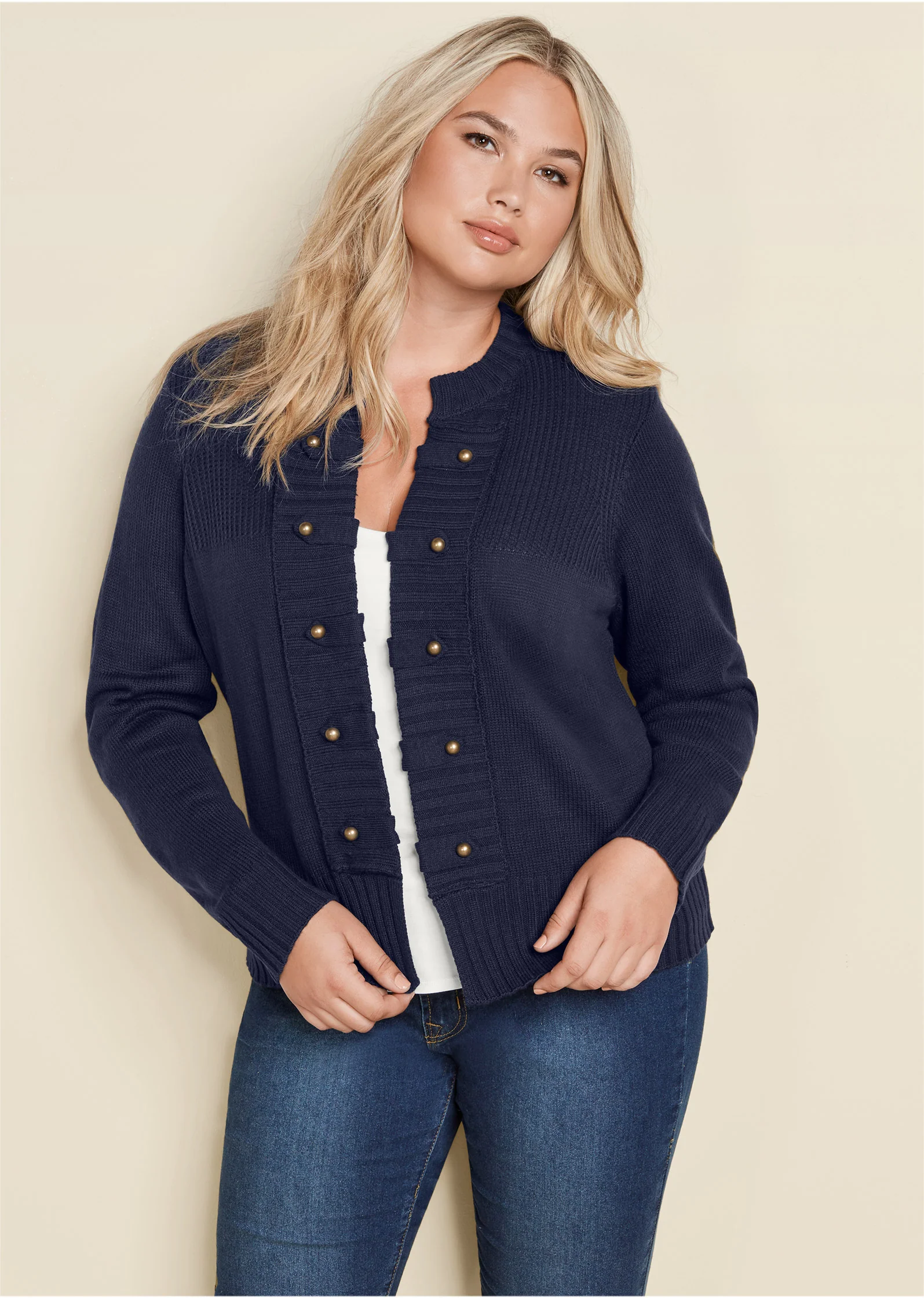 Tab button detail cardigan - Navy