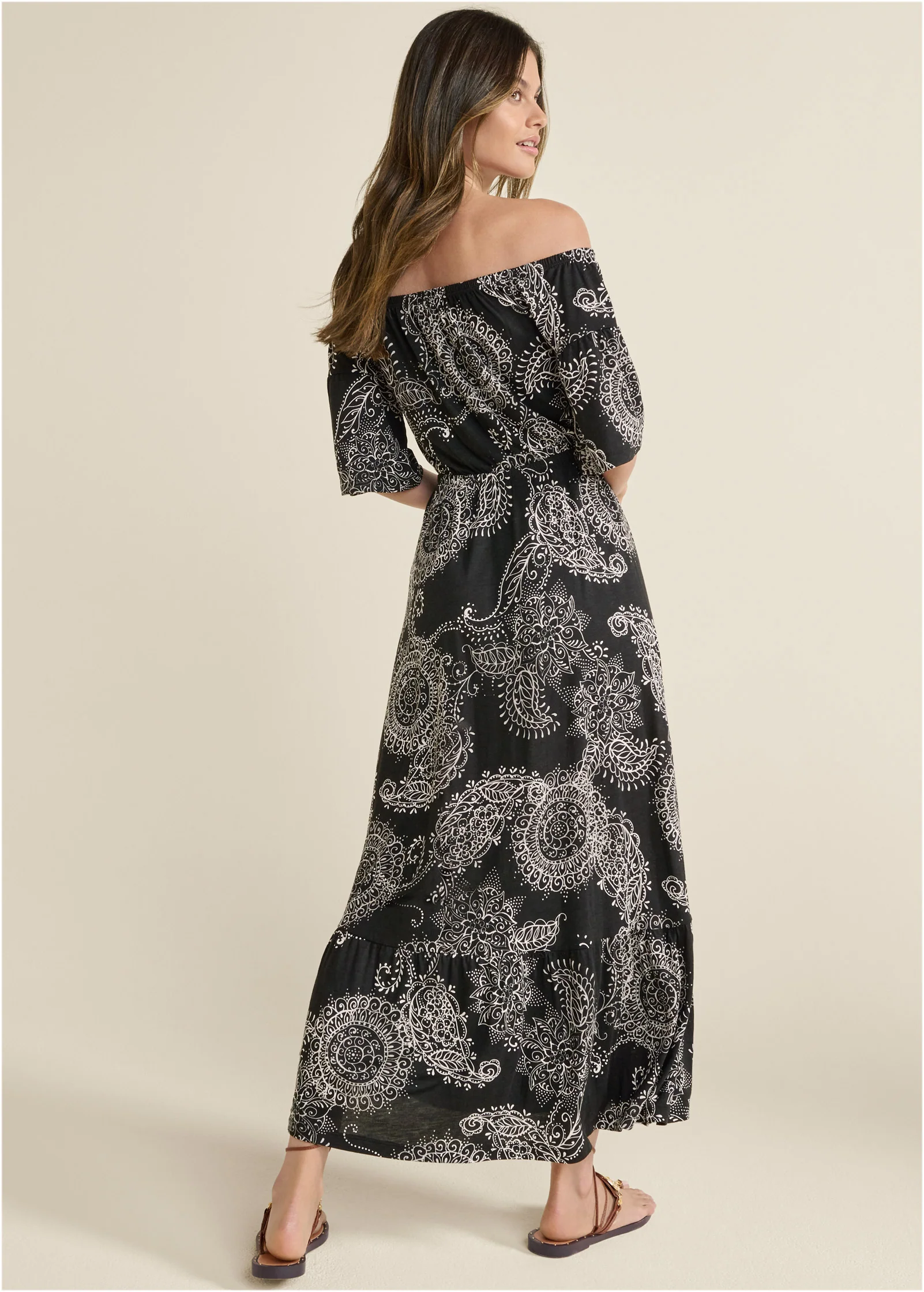 Off-The-Shoulder Maxi Dress - Black Multi