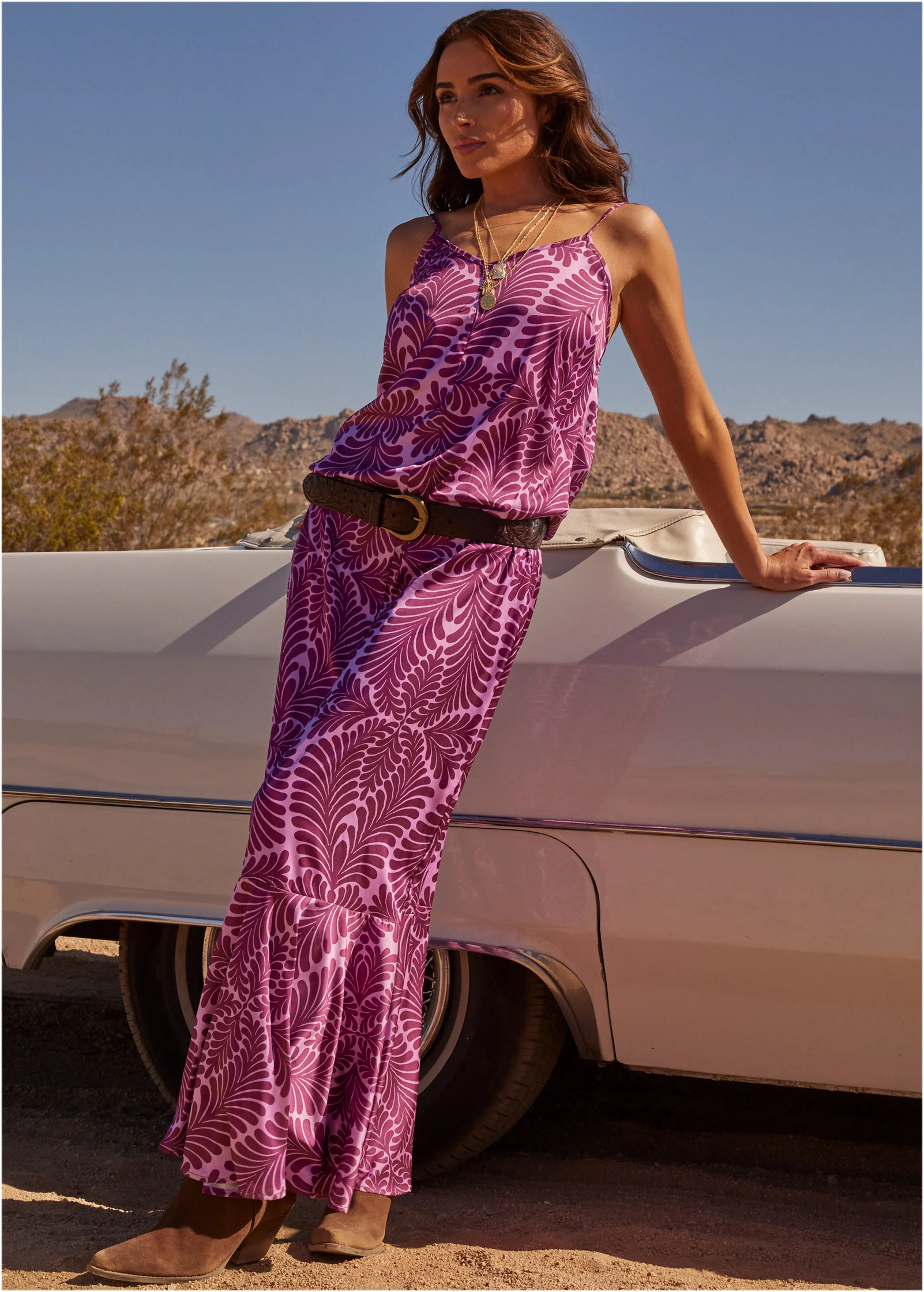 Tassel tie-back maxi dress - Purple Multi