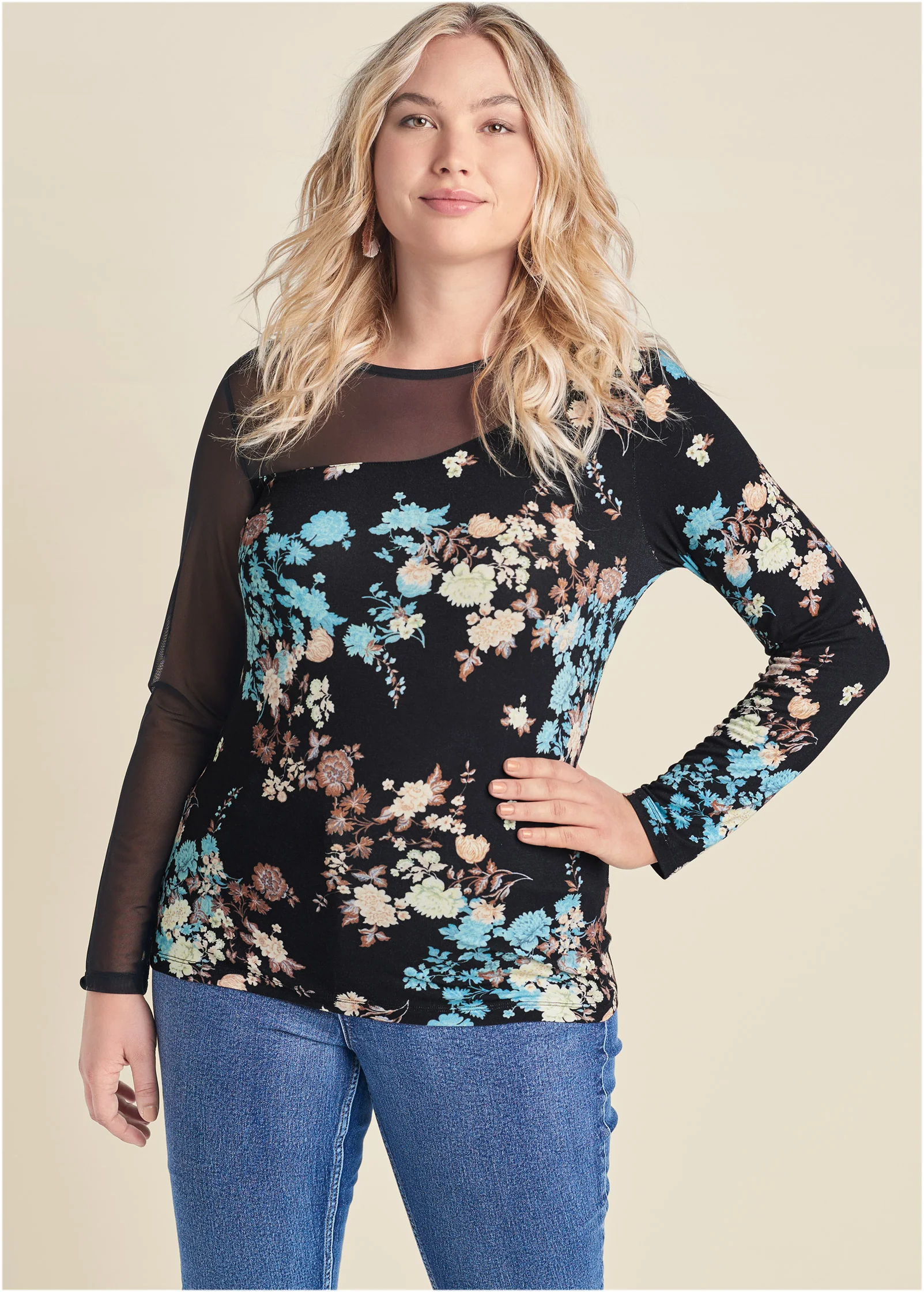 Mesh detail top - Black Multi