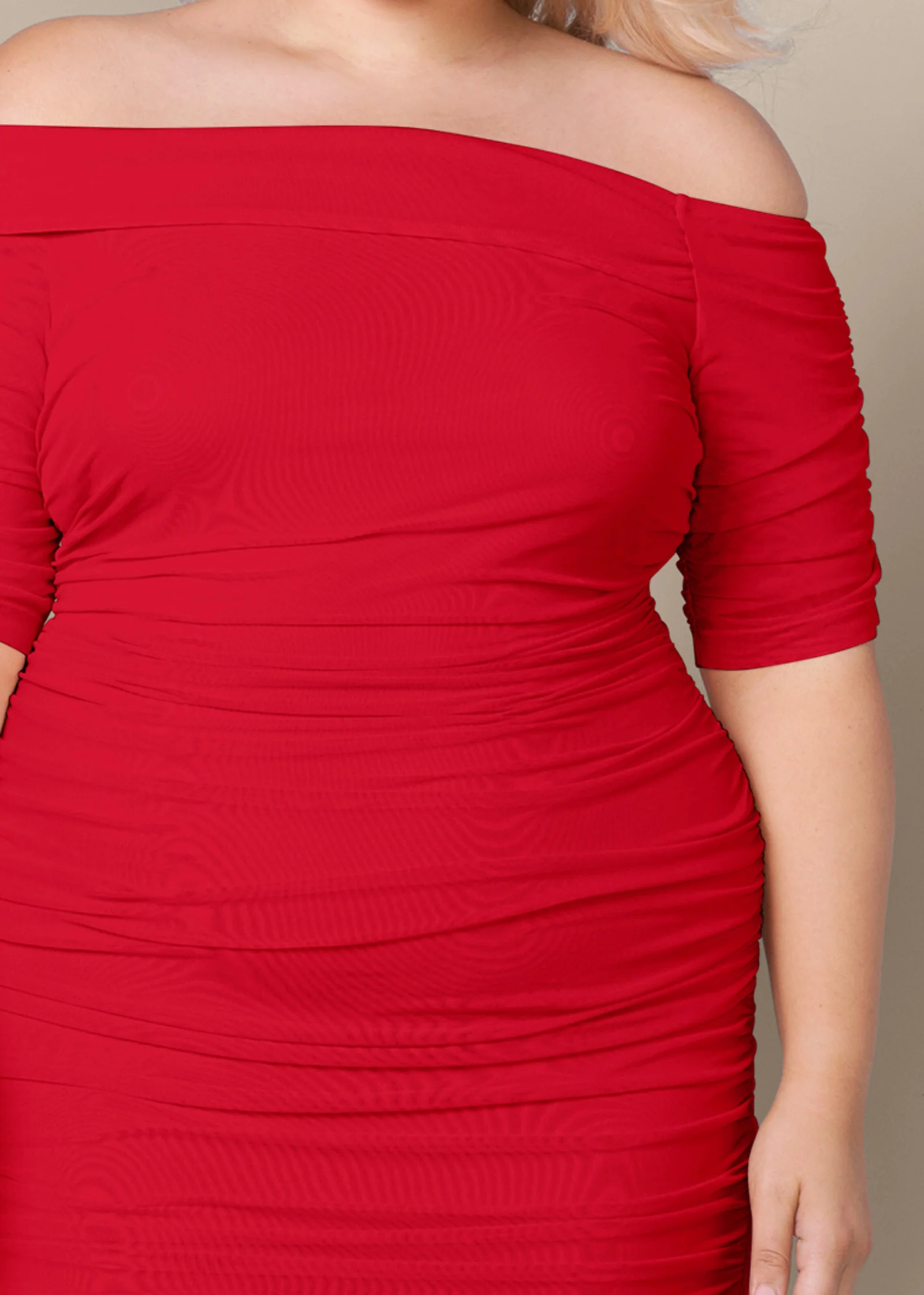 Ruched mesh bodycon dress - Red