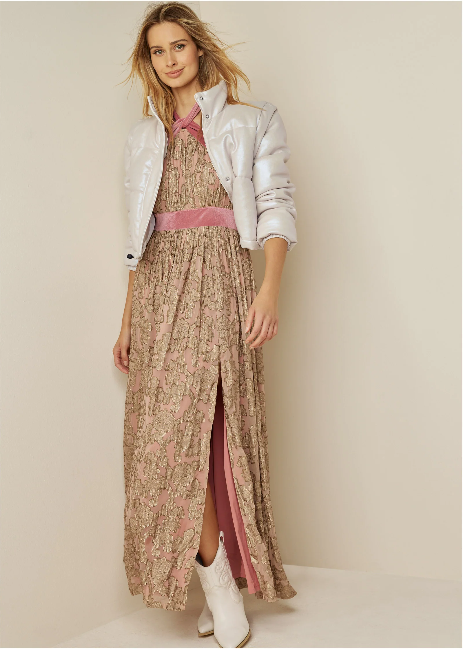 Jacquard halter gown - Blush