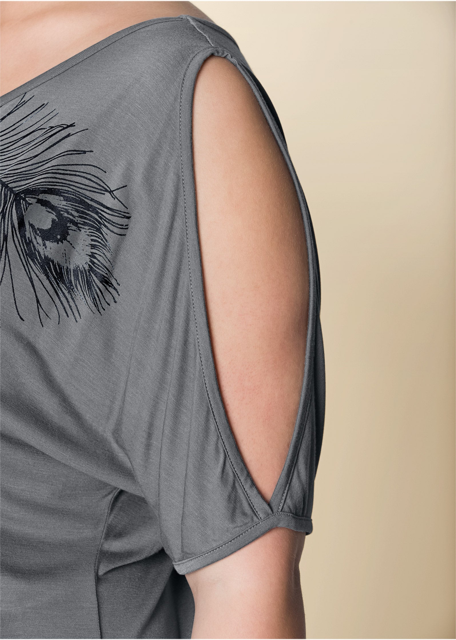 Feather cold-shoulder tee - Grey