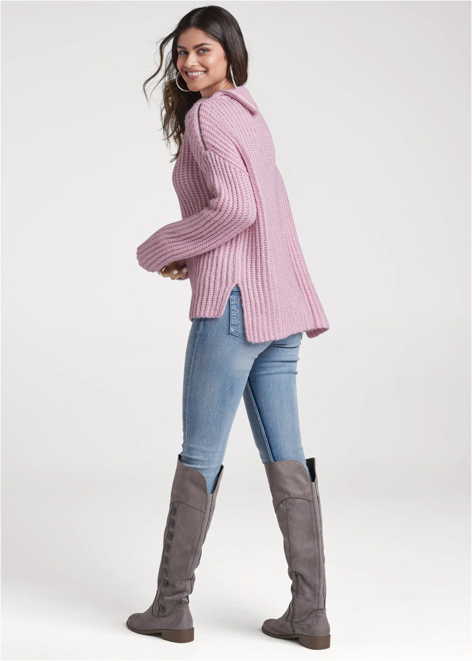 Zipper detail sweater - Pink