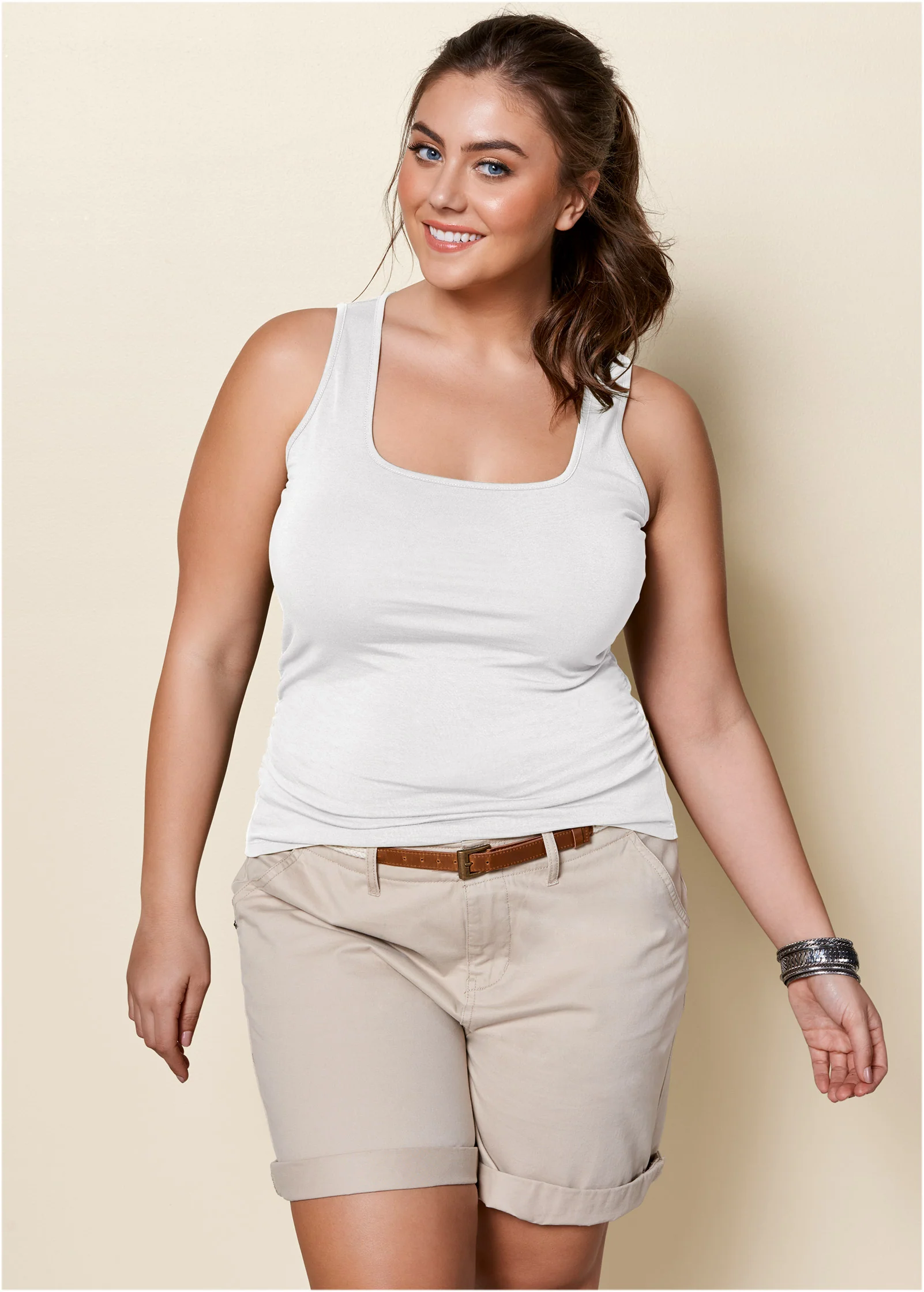 Square neck tank top - White