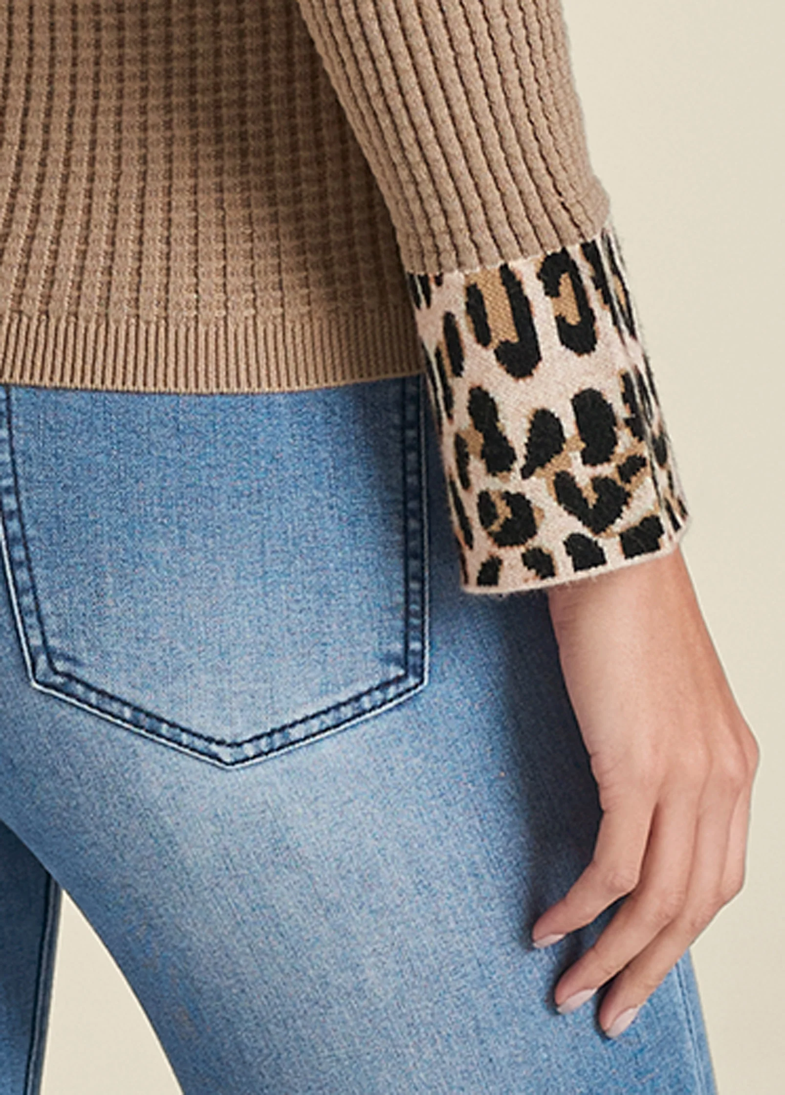 Waffle knit sweater - Tan Multi