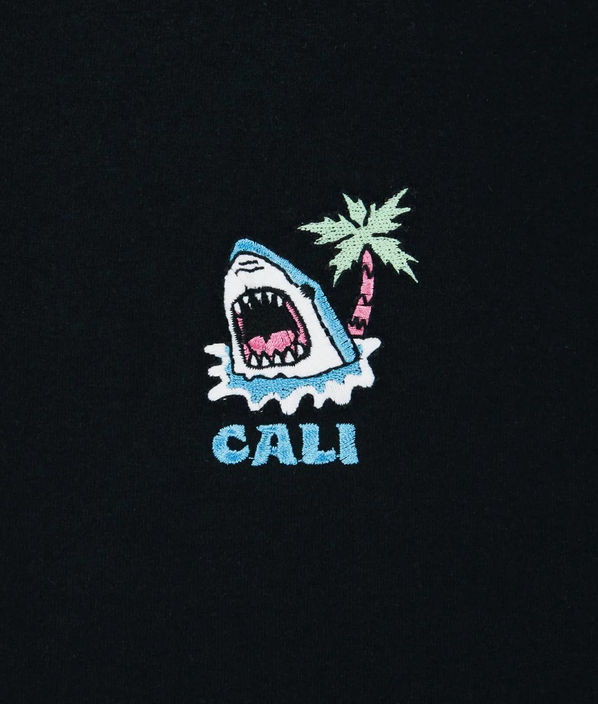 Shark Head Palm Cali Embroidered Mens T-Shirt