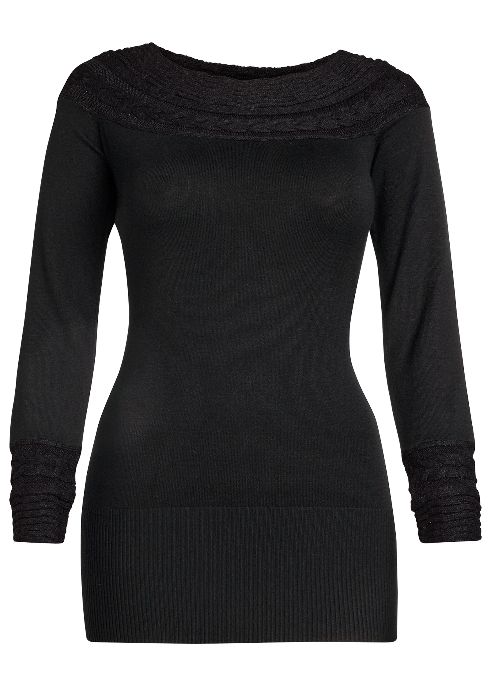 Cable detail tunic sweater - Black