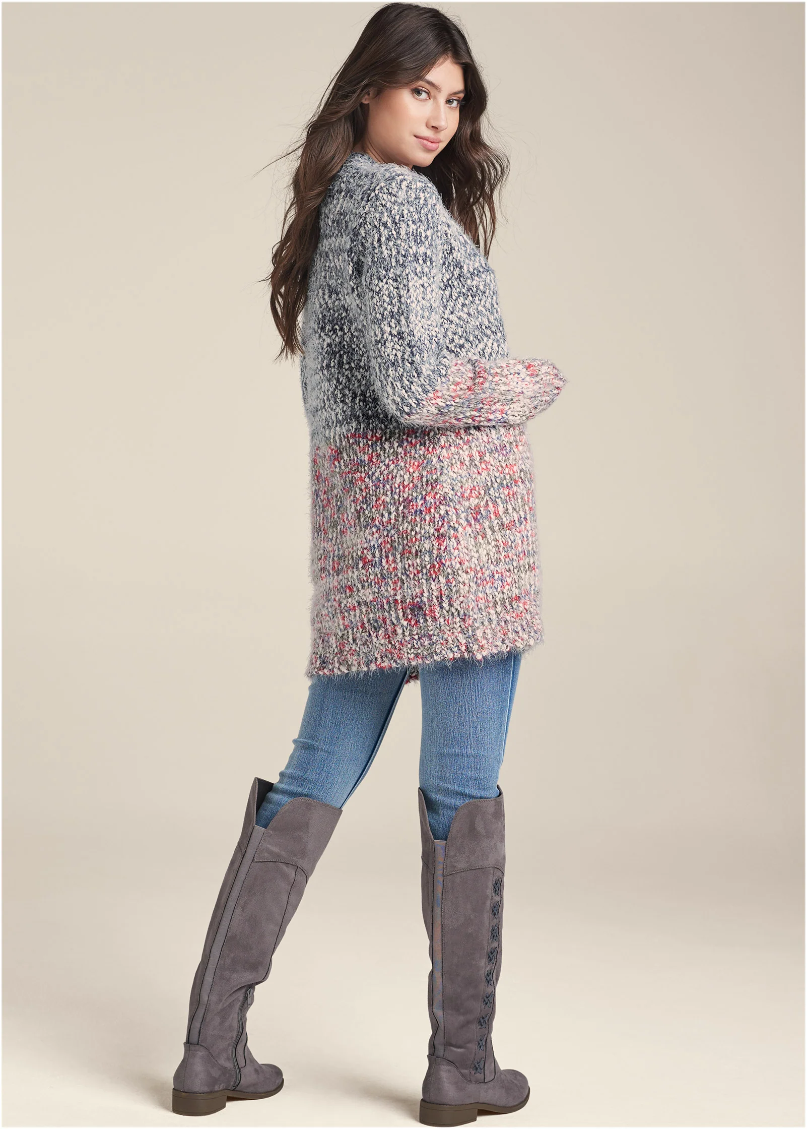 Marled knit cardigan - Blue Multi