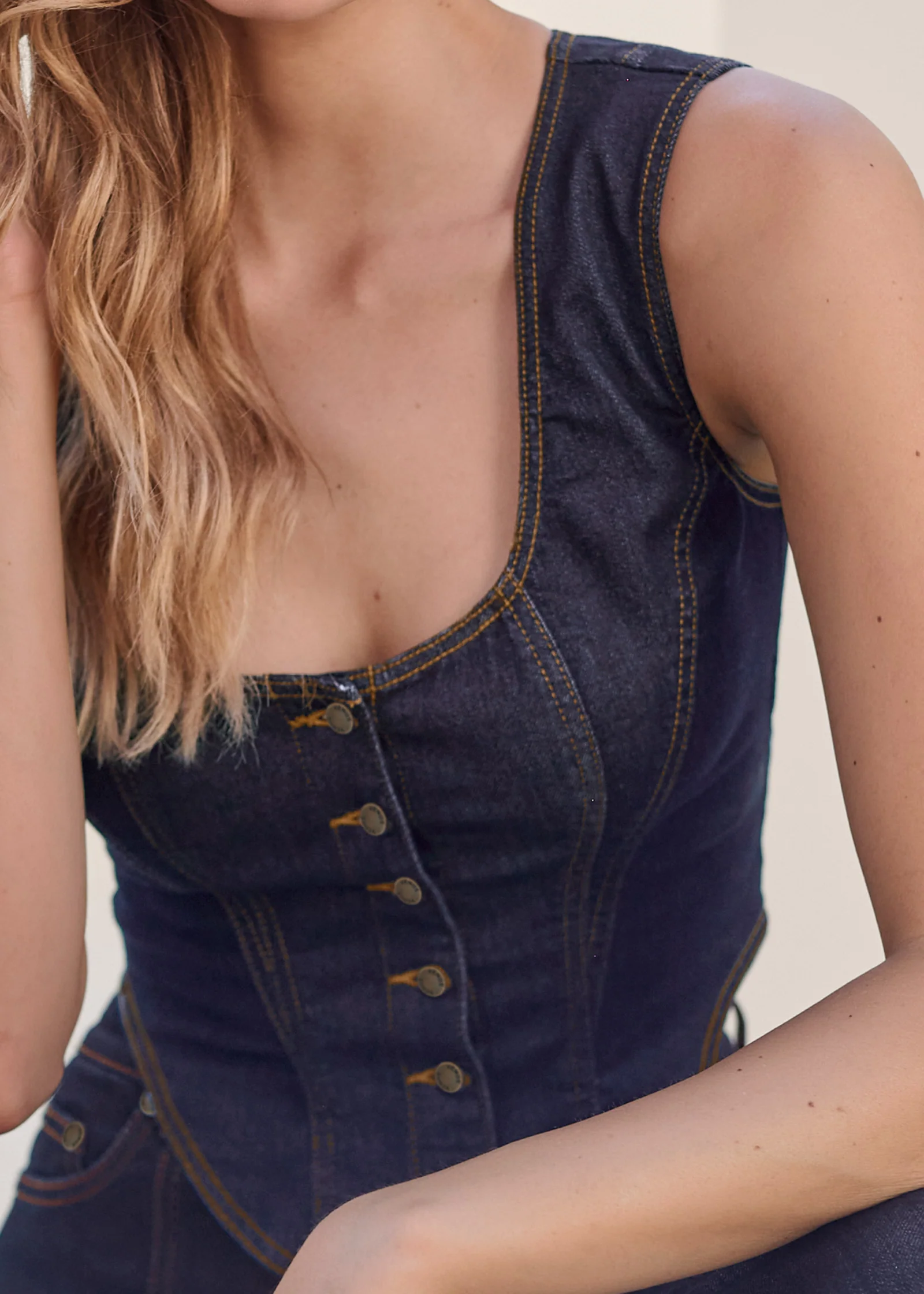 Button-up denim corset top - Medium Wash