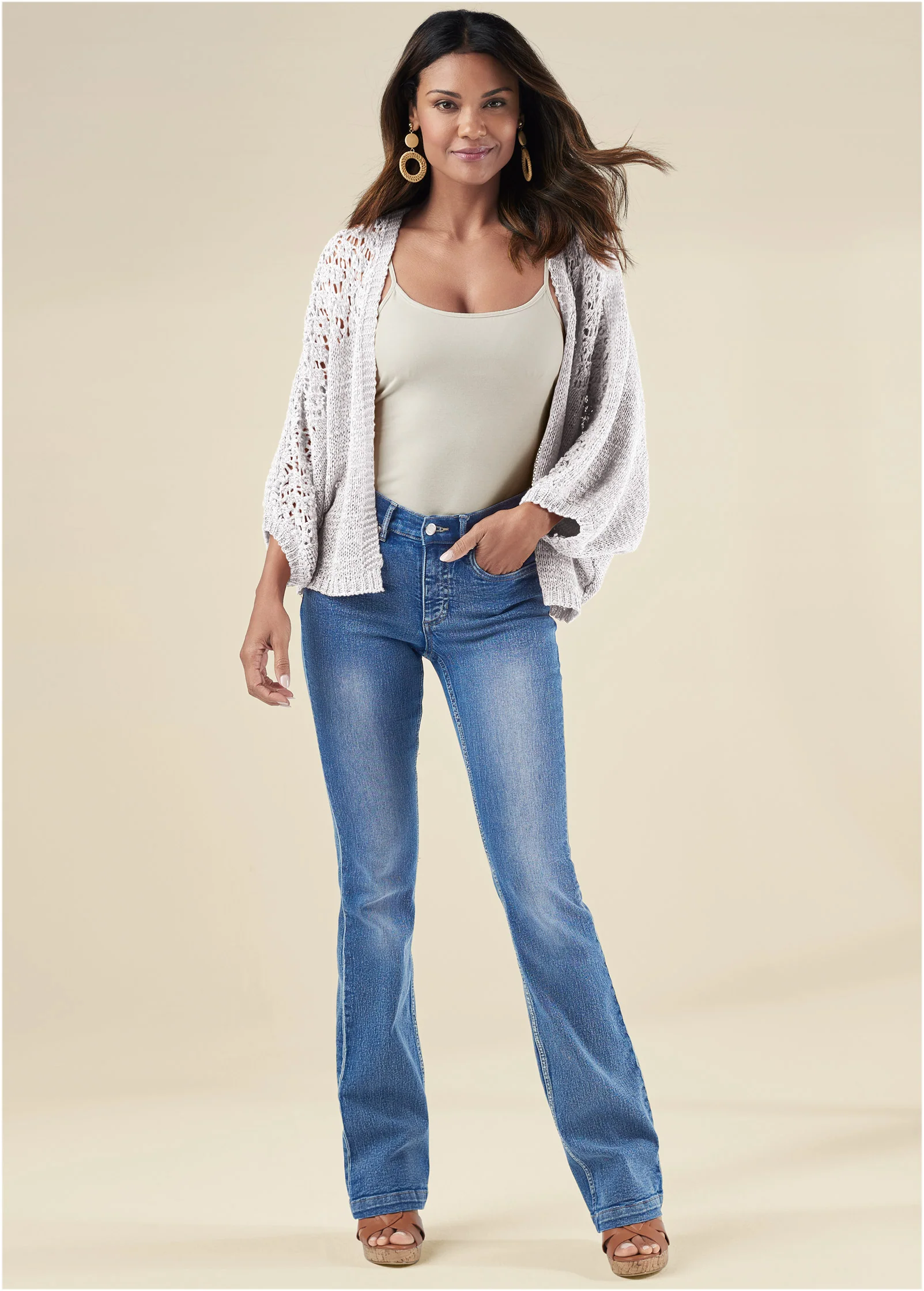 Open knit cocoon cardigan - White