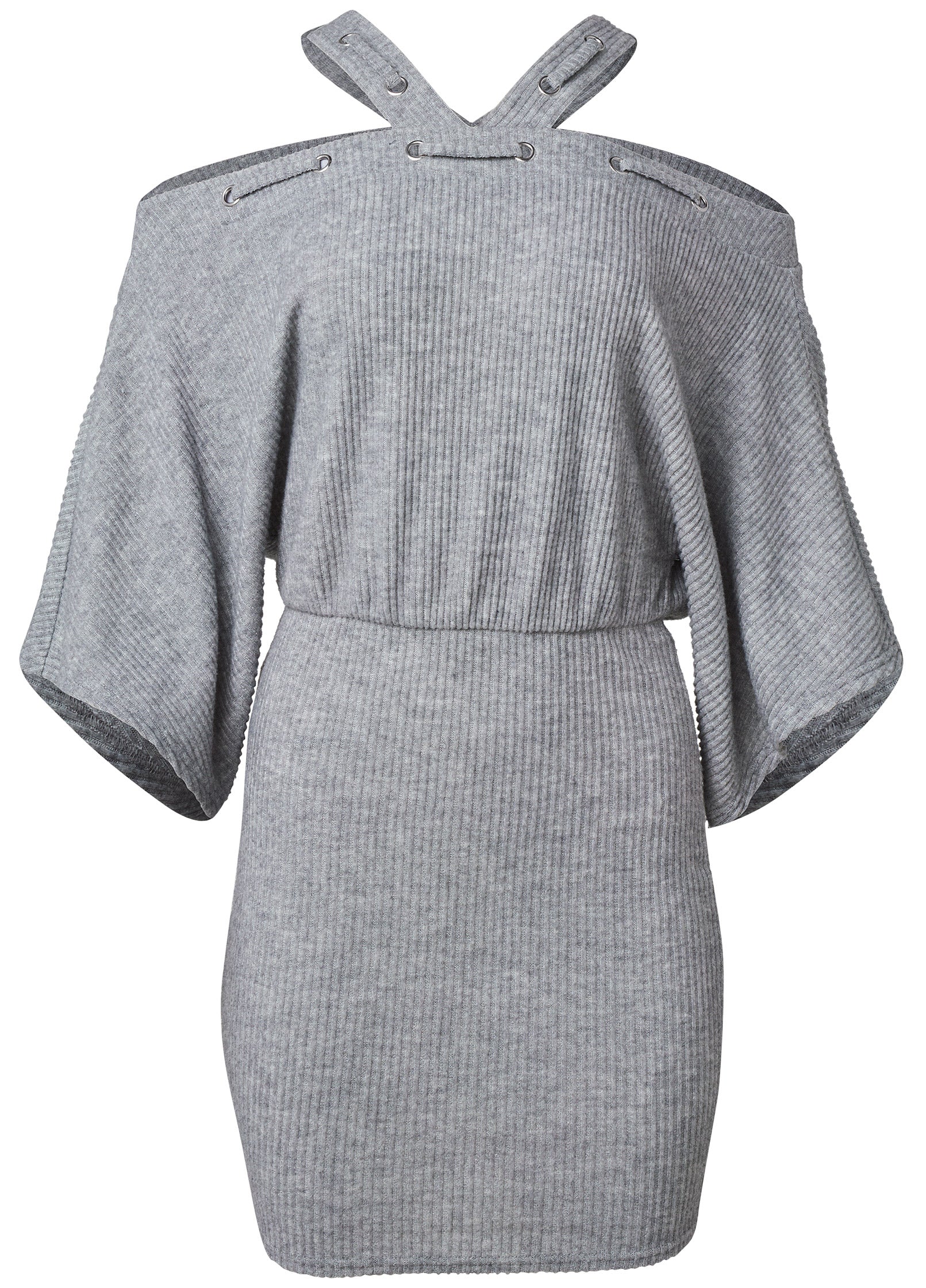 Cold-shoulder ribbed mini dress - Heather Grey