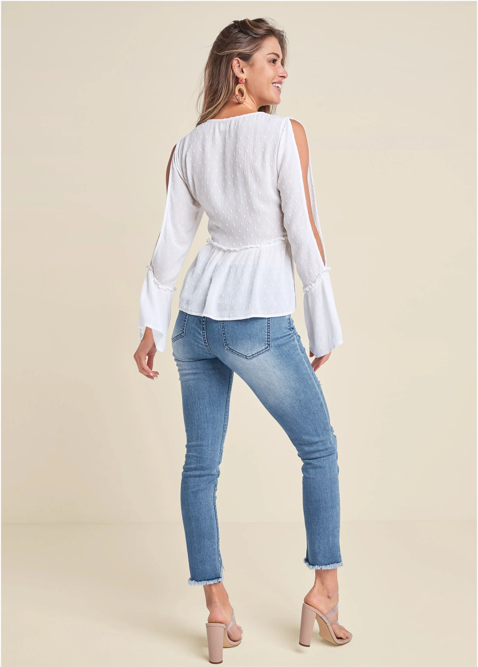 Embroidered swiss dot top - White & Turquoise