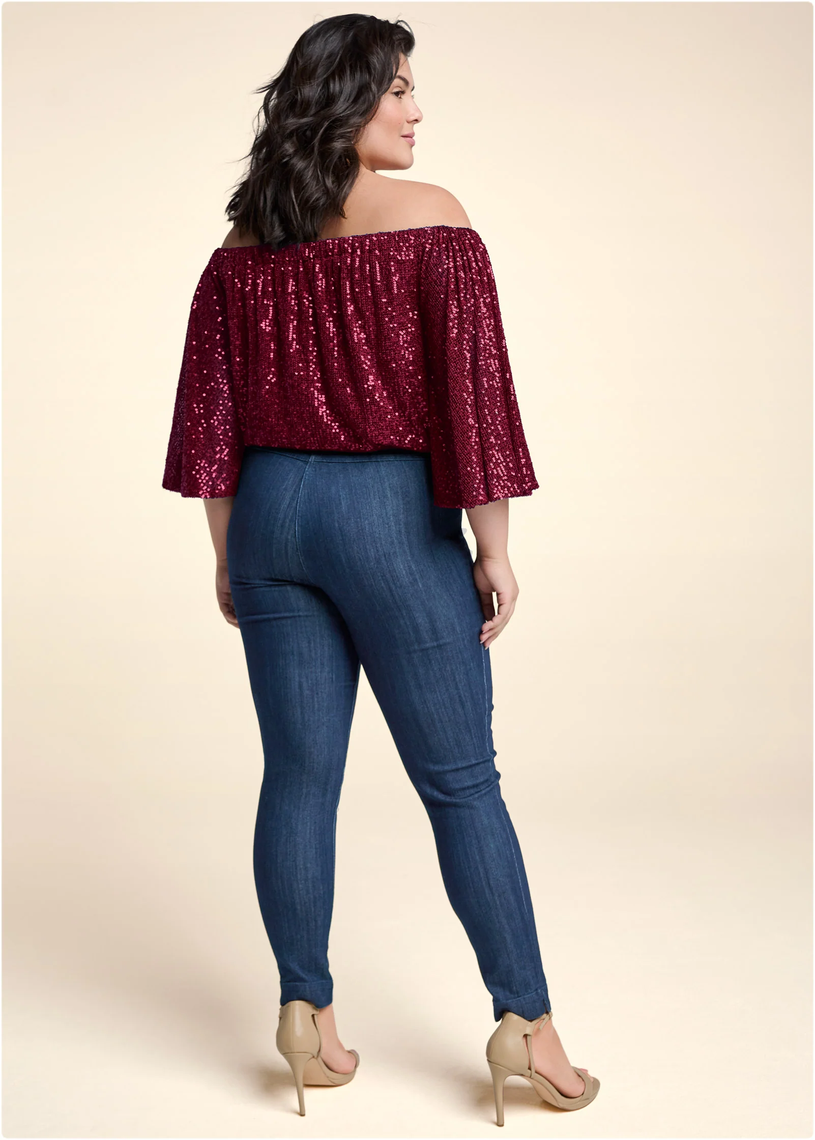 Off-the-shoulder sequin top - Wine