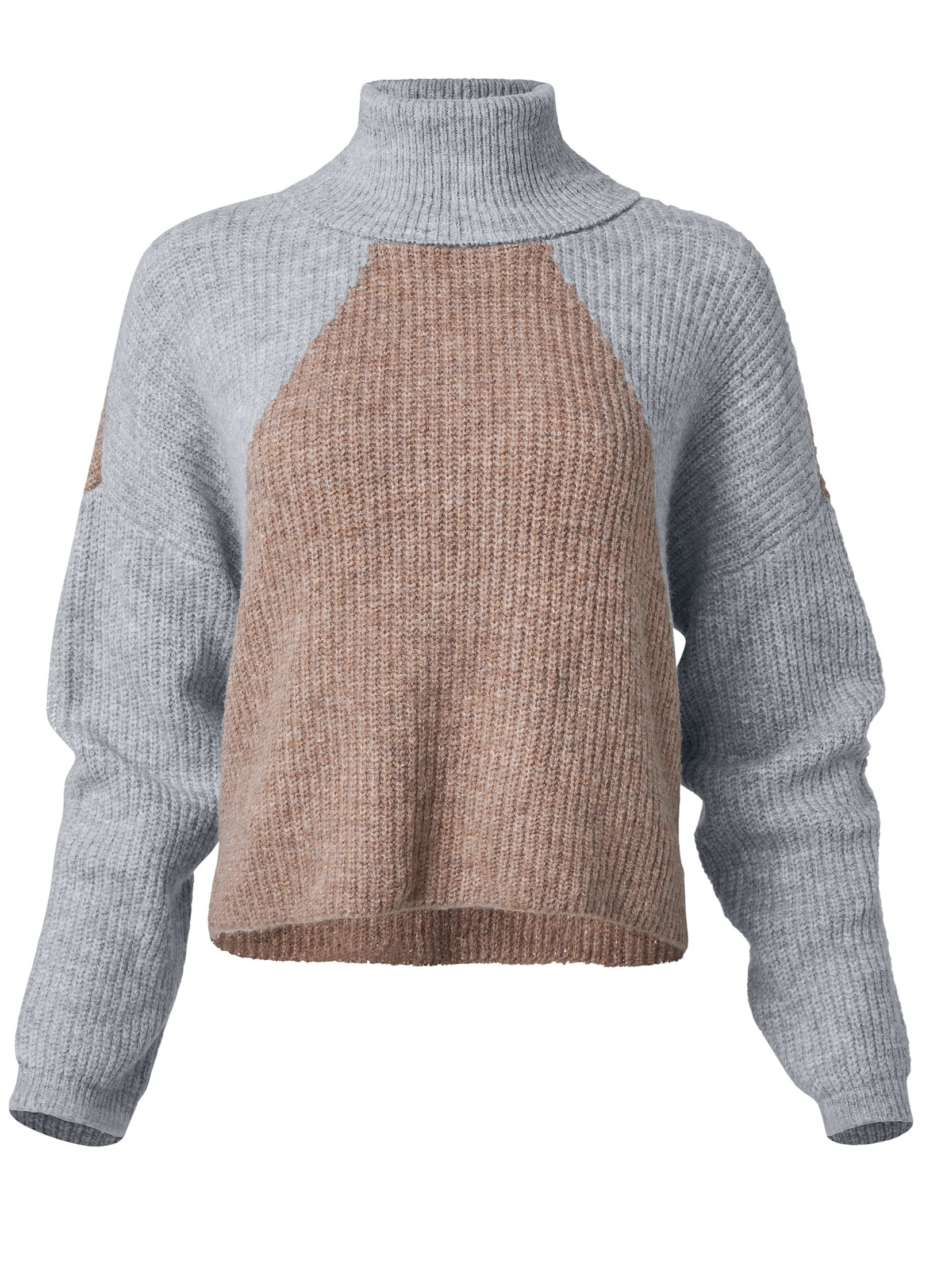 Color block turtleneck sweater  - Grey Multi
