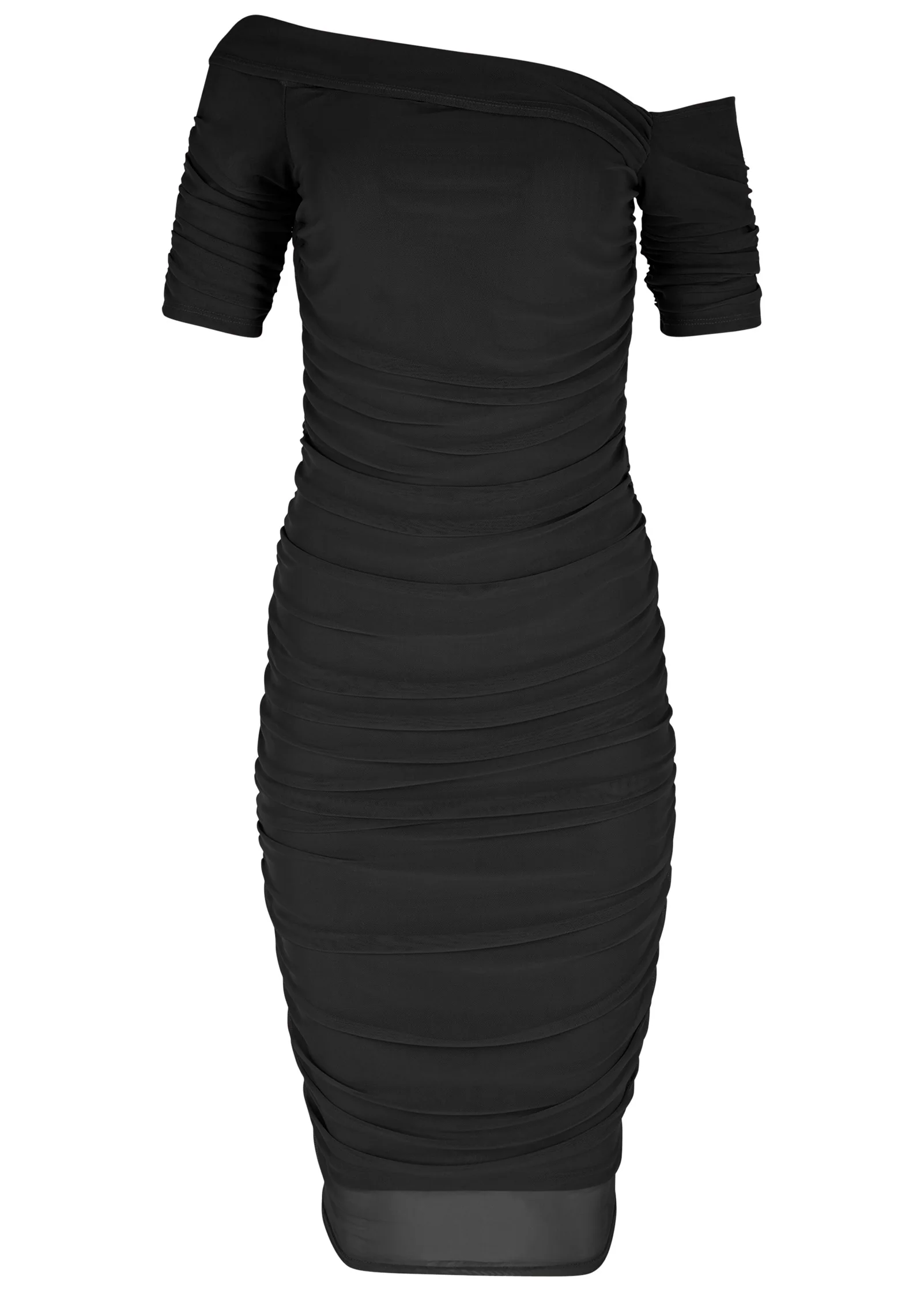 Ruched mesh bodycon dress - Black