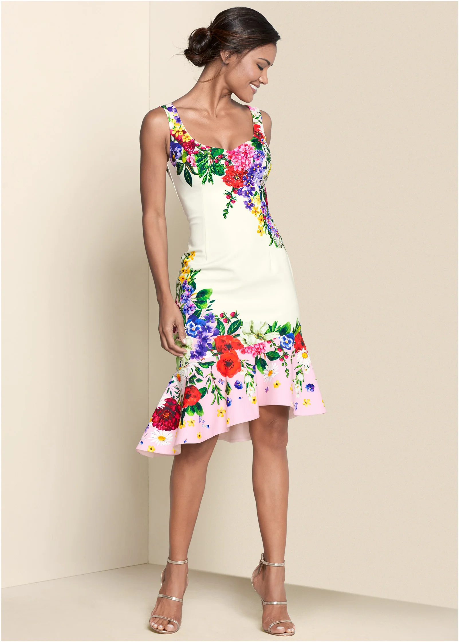 Ruffle trim detail dress - White Multi