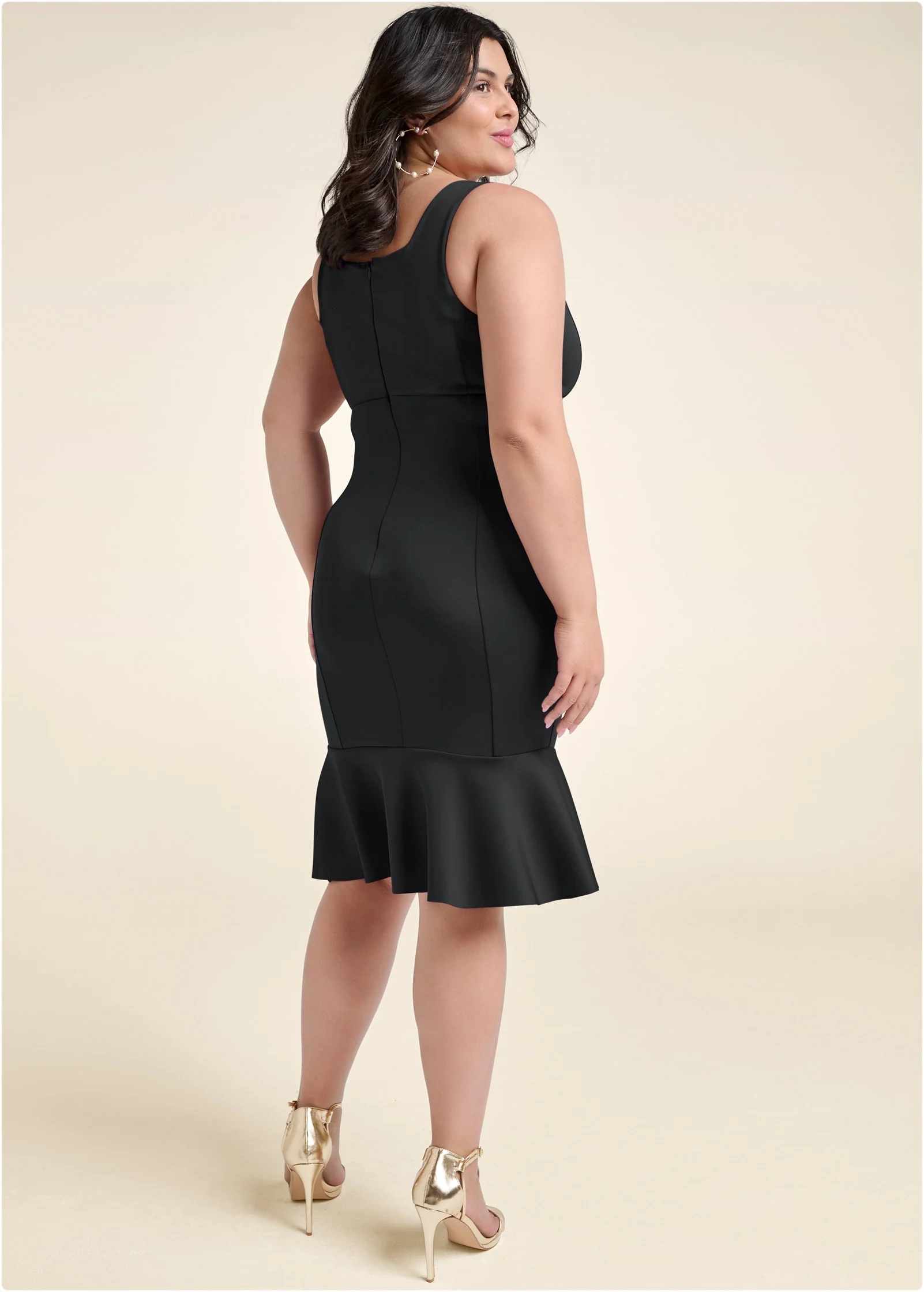 Sleeveless peplum midi dress - Black