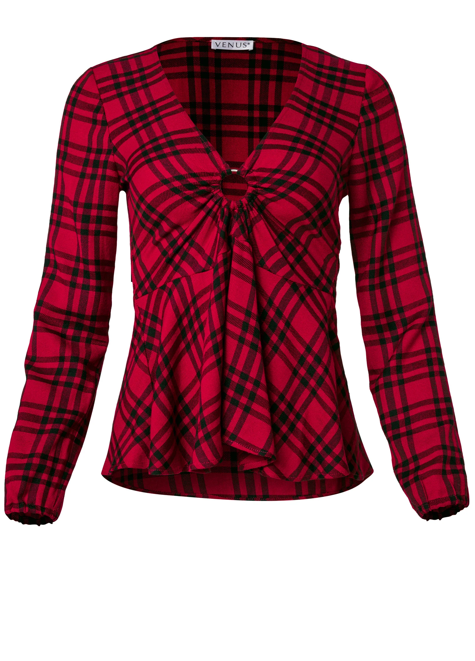 Plaid ring detail top - Red Multi