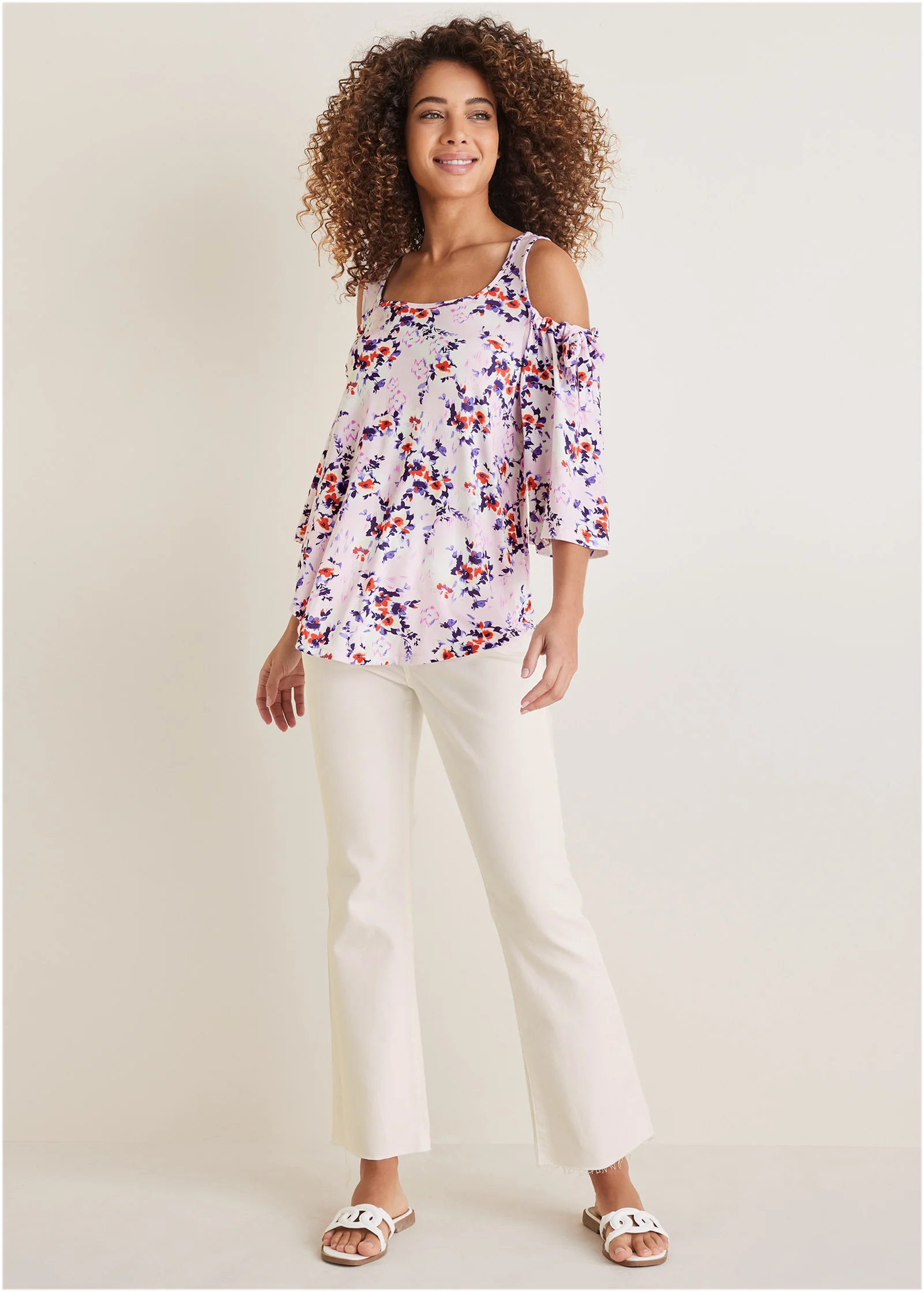 Printed cold-shoulder top - Pink & Purple