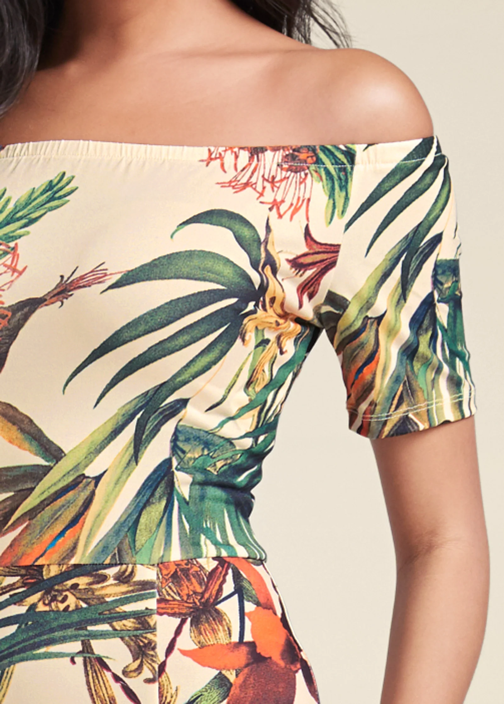 Off-the-shoulder maxi dress - White Multi