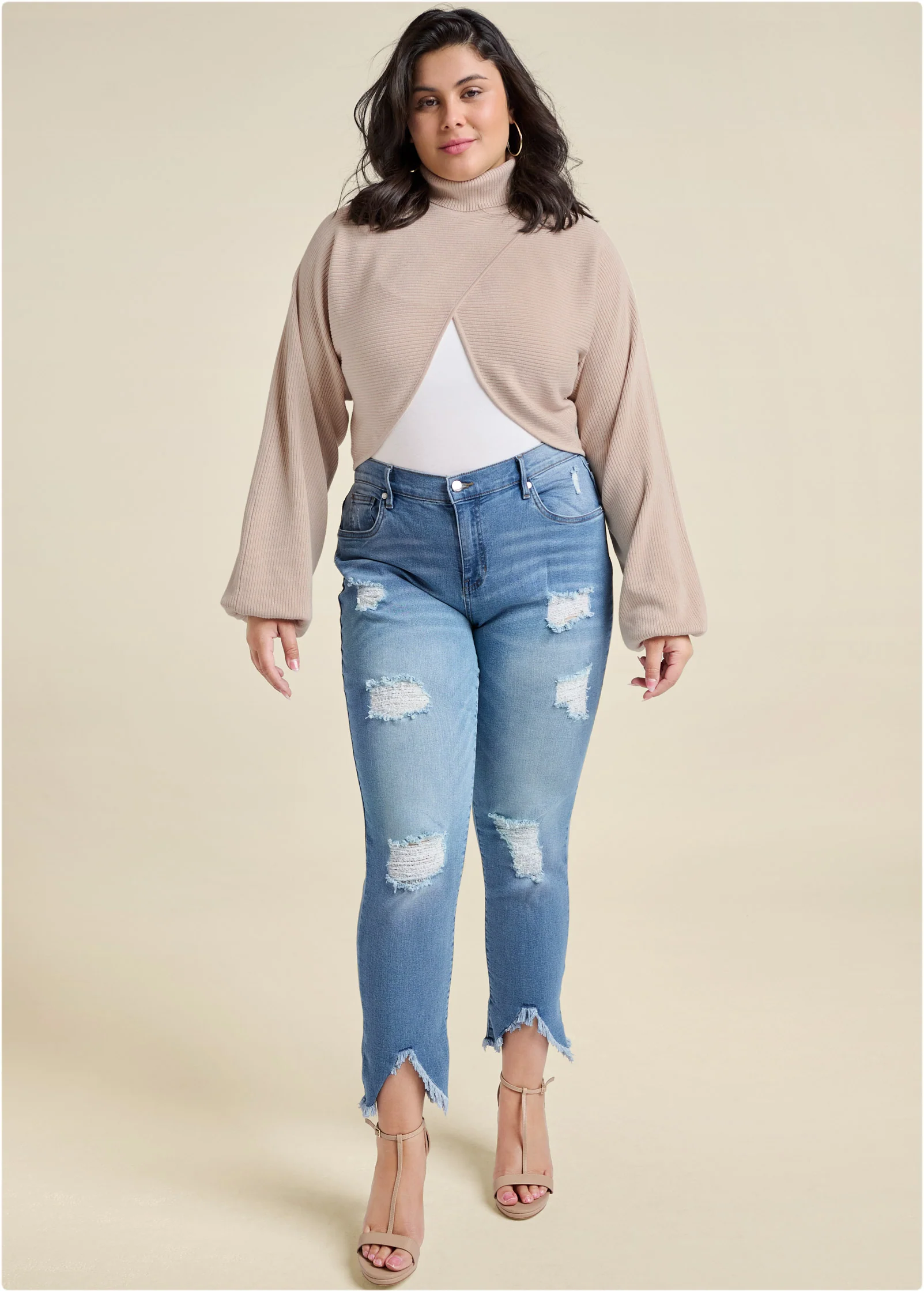 Shrug detail sweater dress  - Taupe