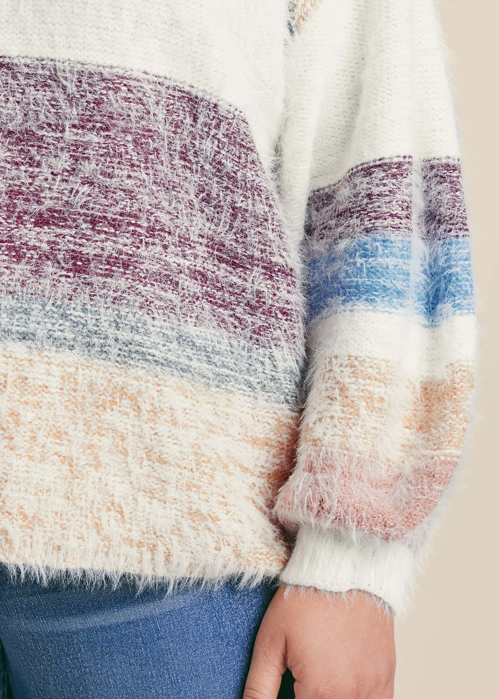 Striped eyelash sweater - White Multi