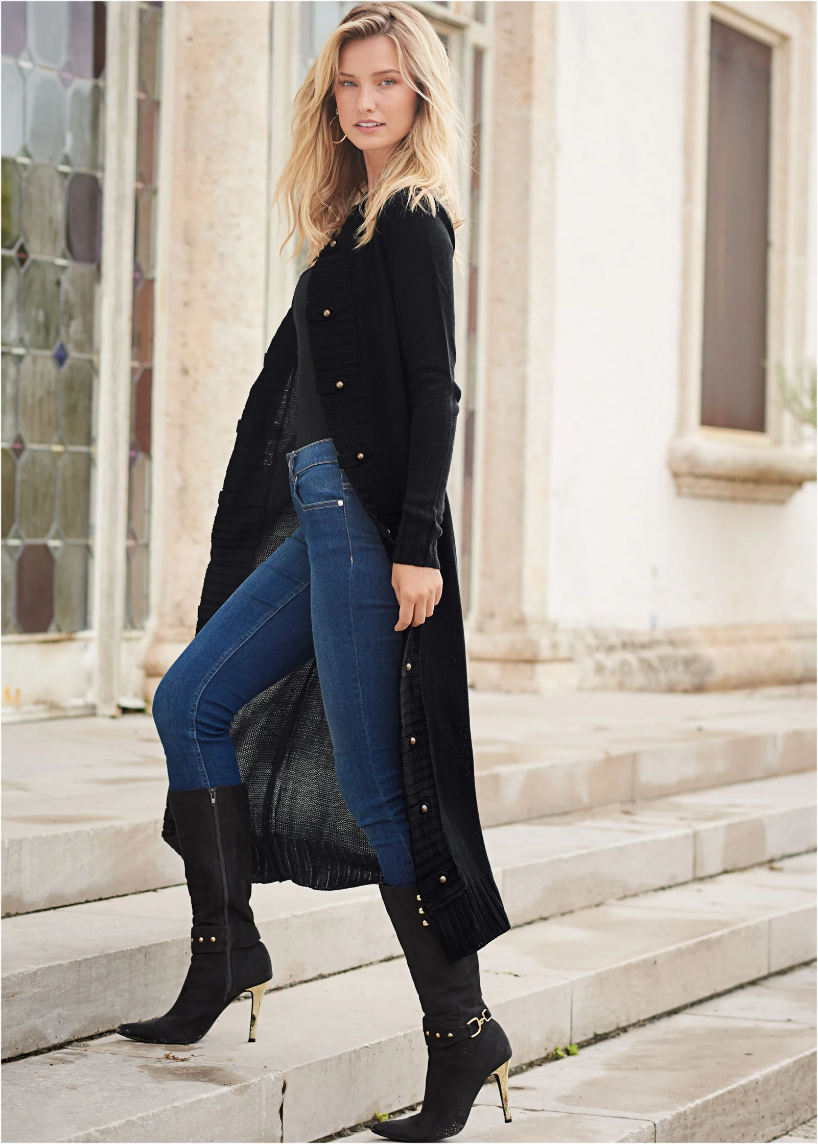 Tab button detail duster - Black