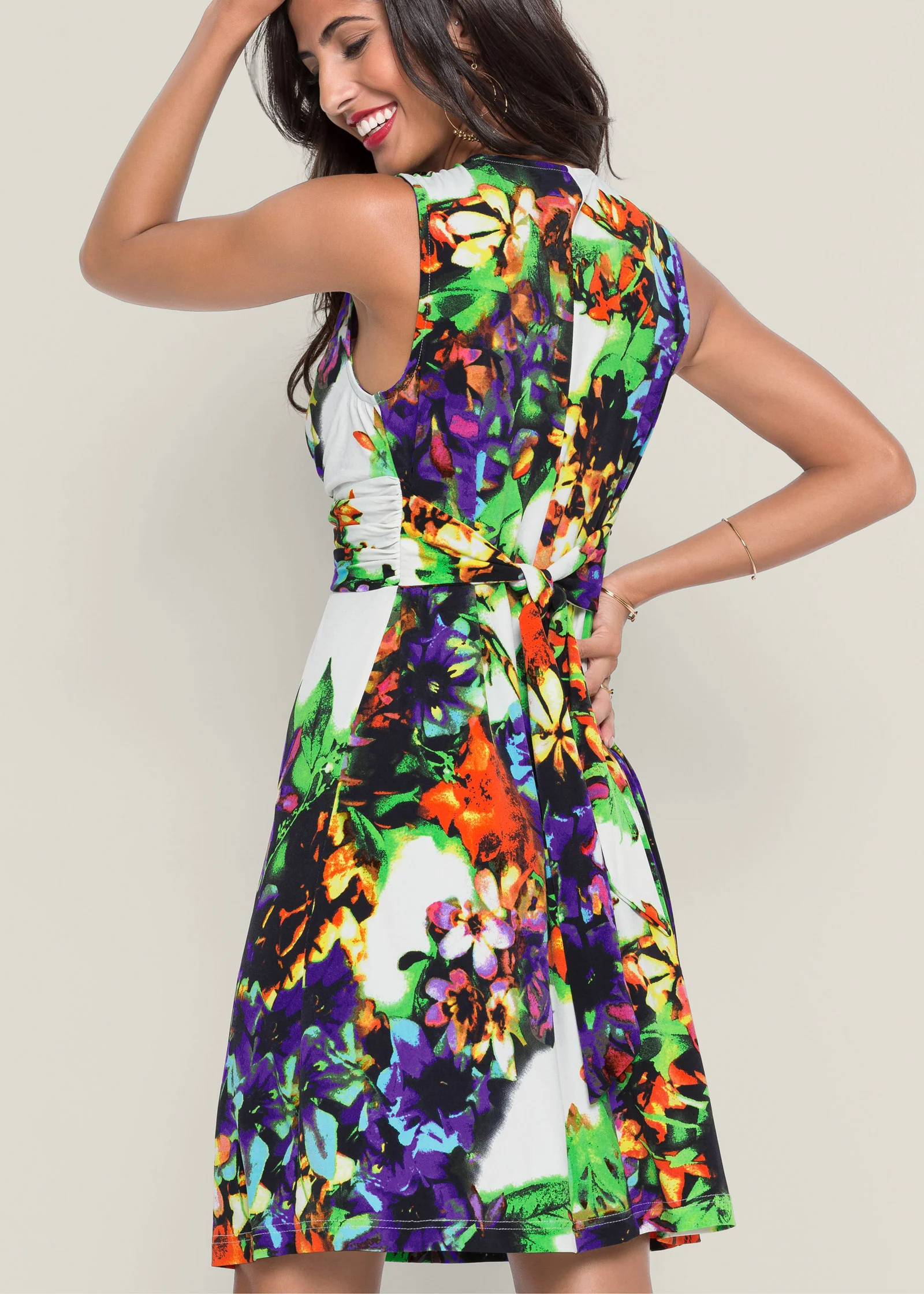 Floral print tie-back dress - Blue Multi