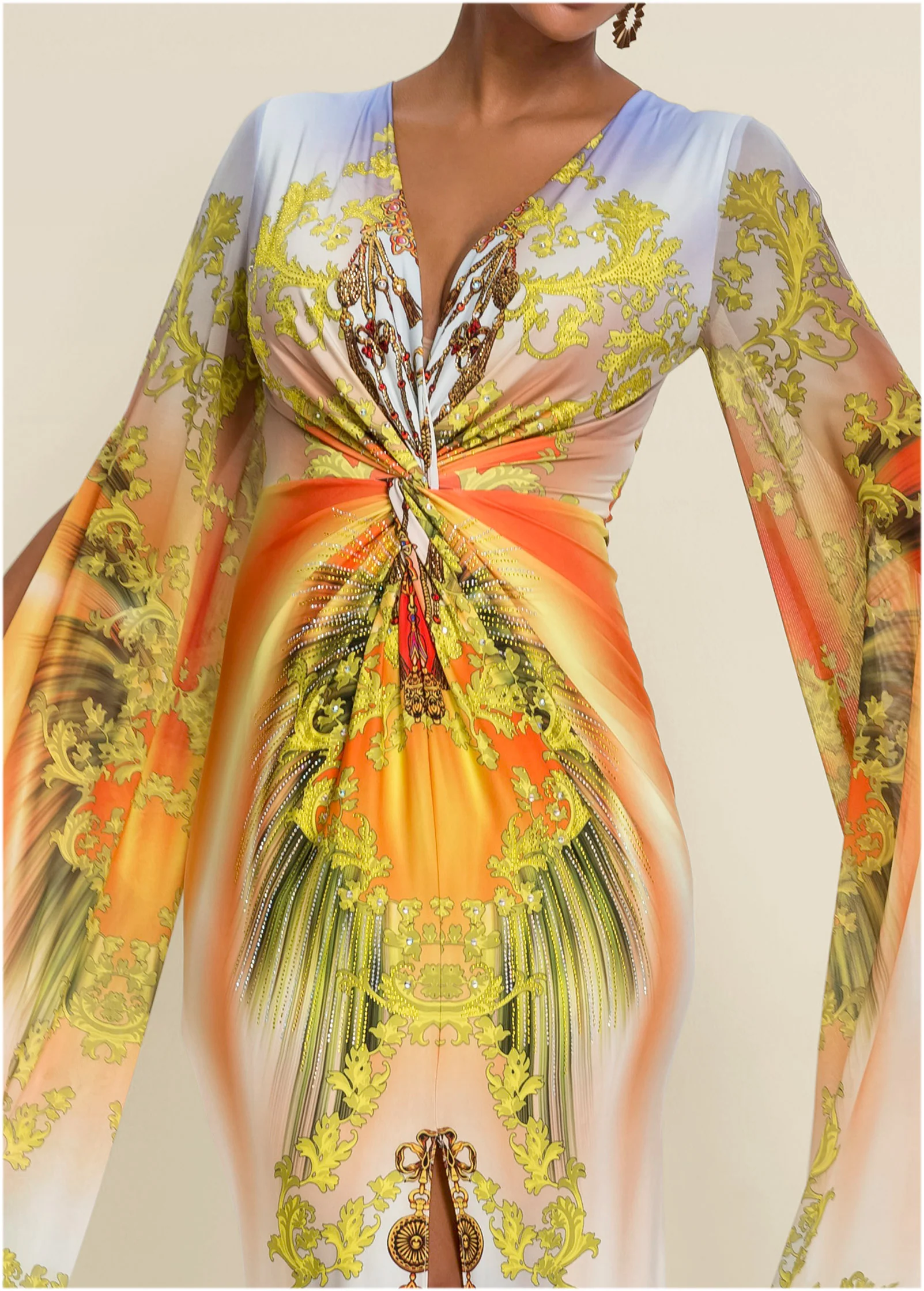 Exaggerated sleeve dress - Yellow Multi