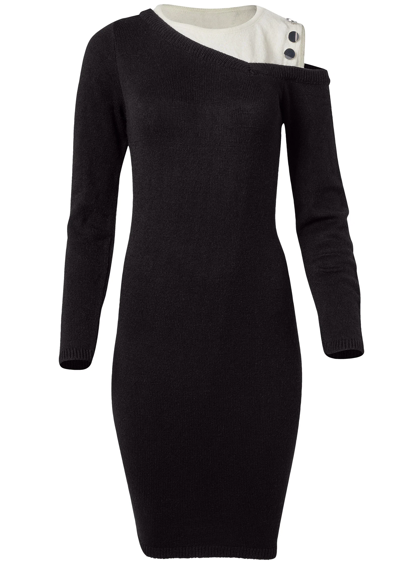 Open shoulder sweater dress - Black & White