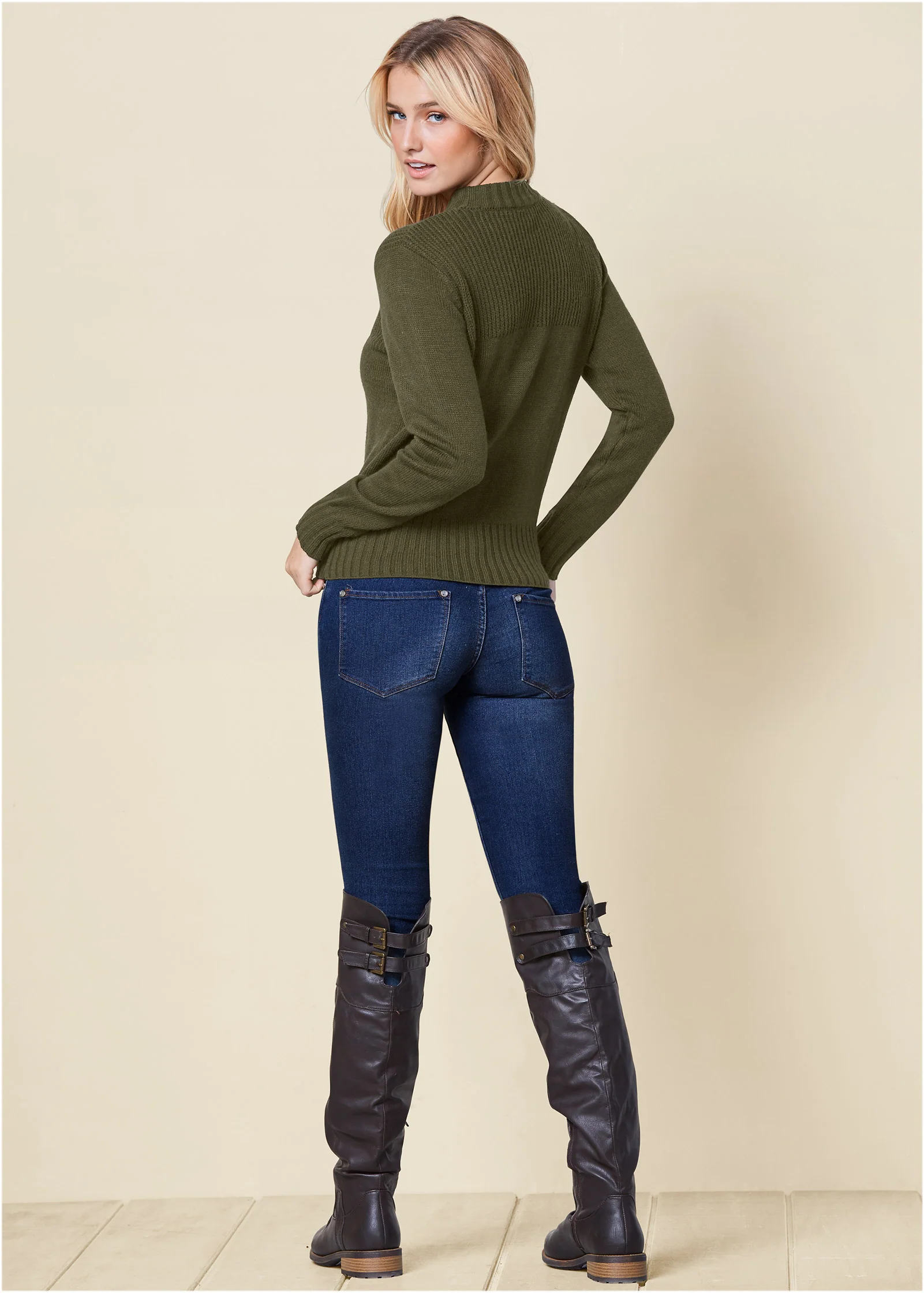 Tab button detail cardigan - Olive