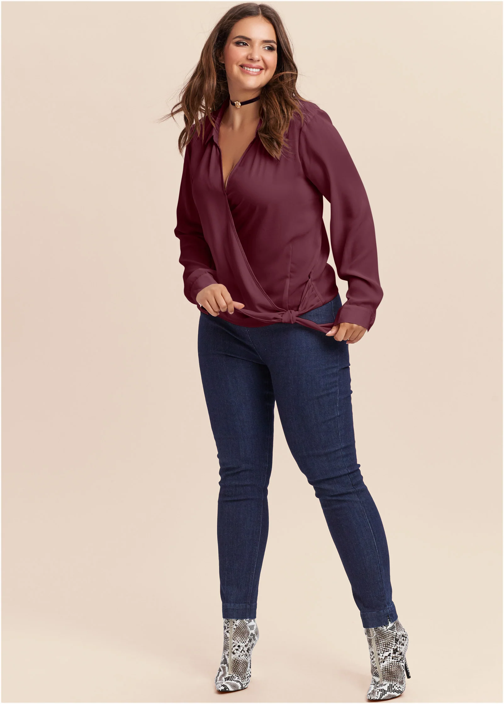 Surplice side tie blouse - Wine