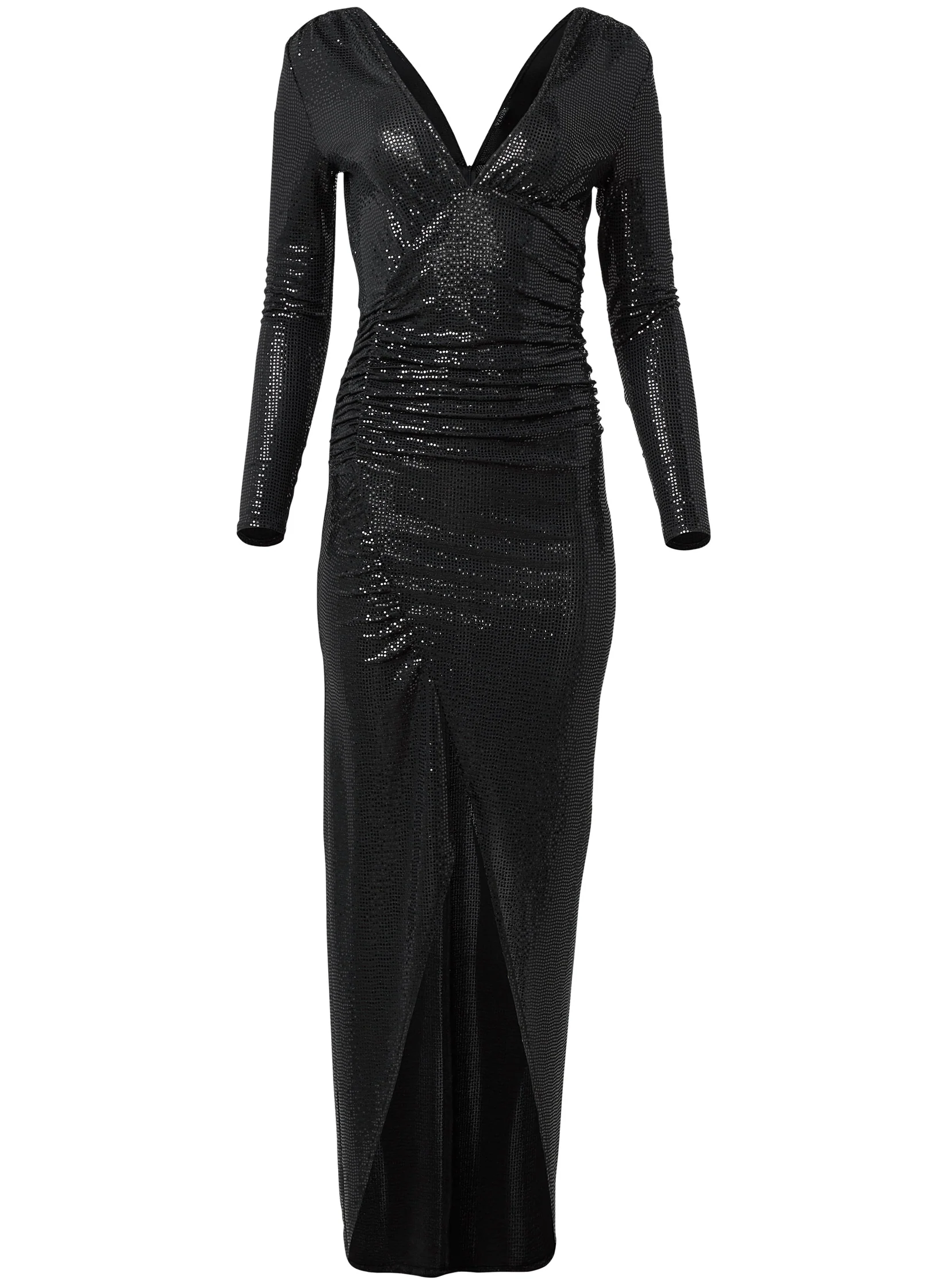 Sequin high-slit long dress - Black