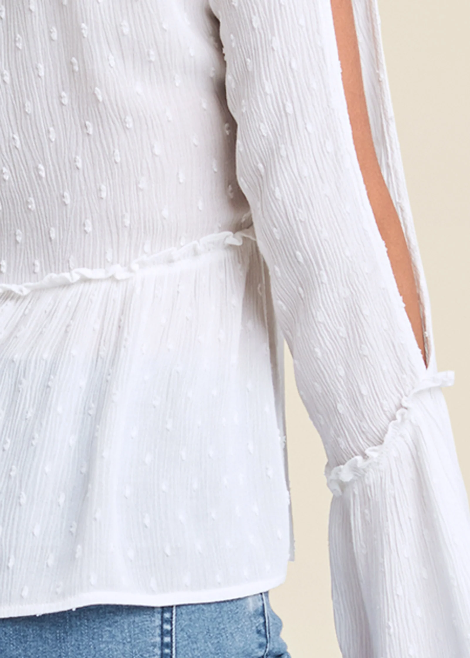 Embroidered swiss dot top - White & Turquoise