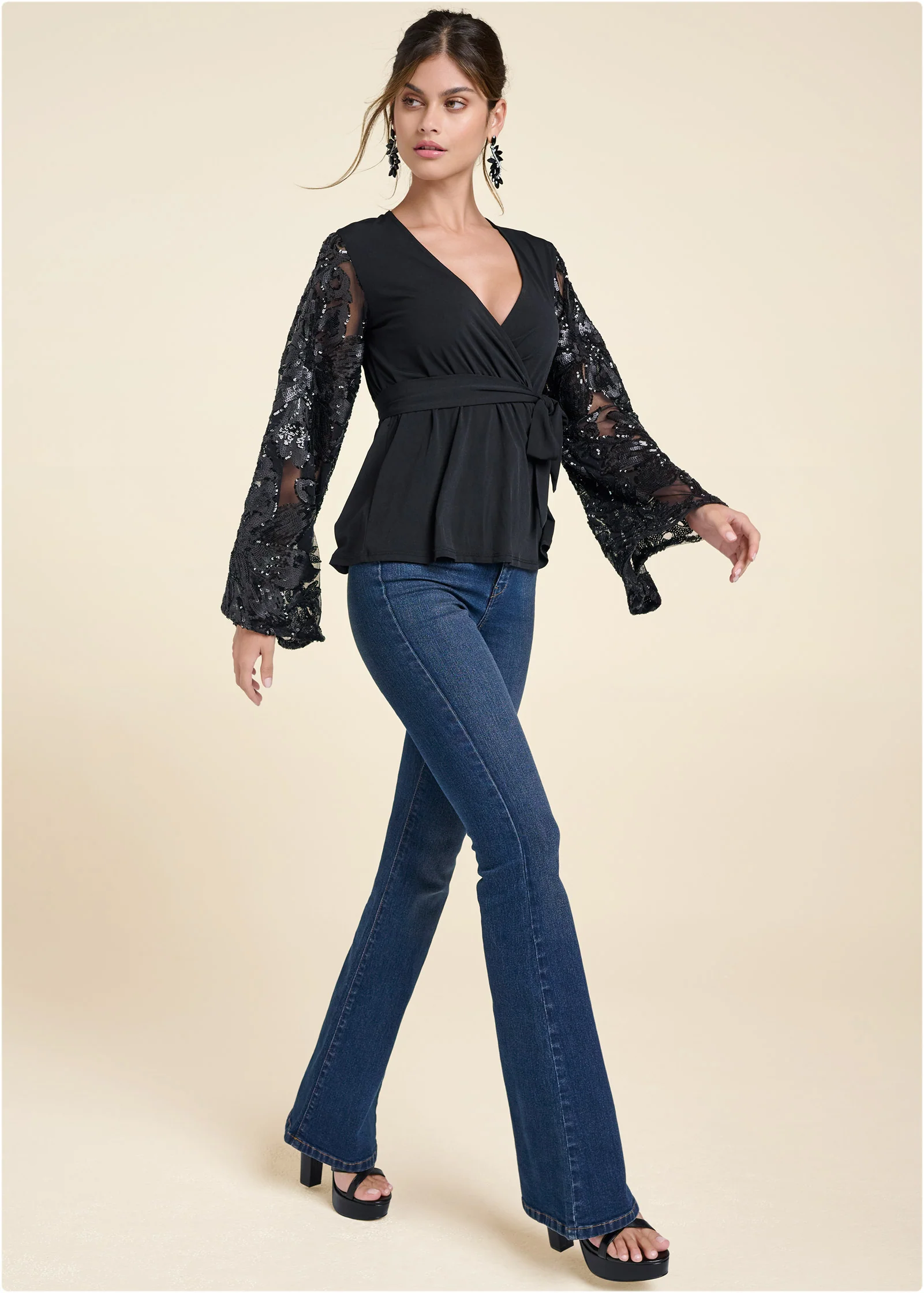 Embellished lace top - Black